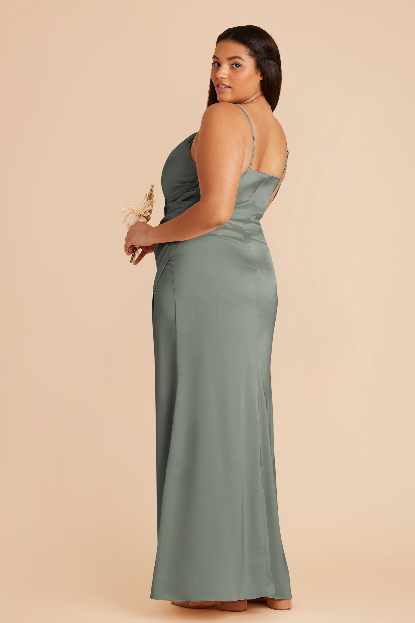 Matte Satin Bridesmaid Dress with Cowl Neck | Lydia - Sea Glass