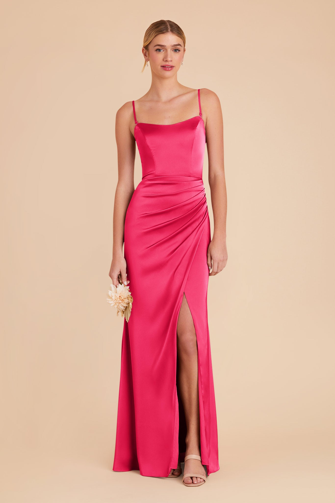 Corset Style Satin Dress with Removable Straps | Anne Matte Fuchsia