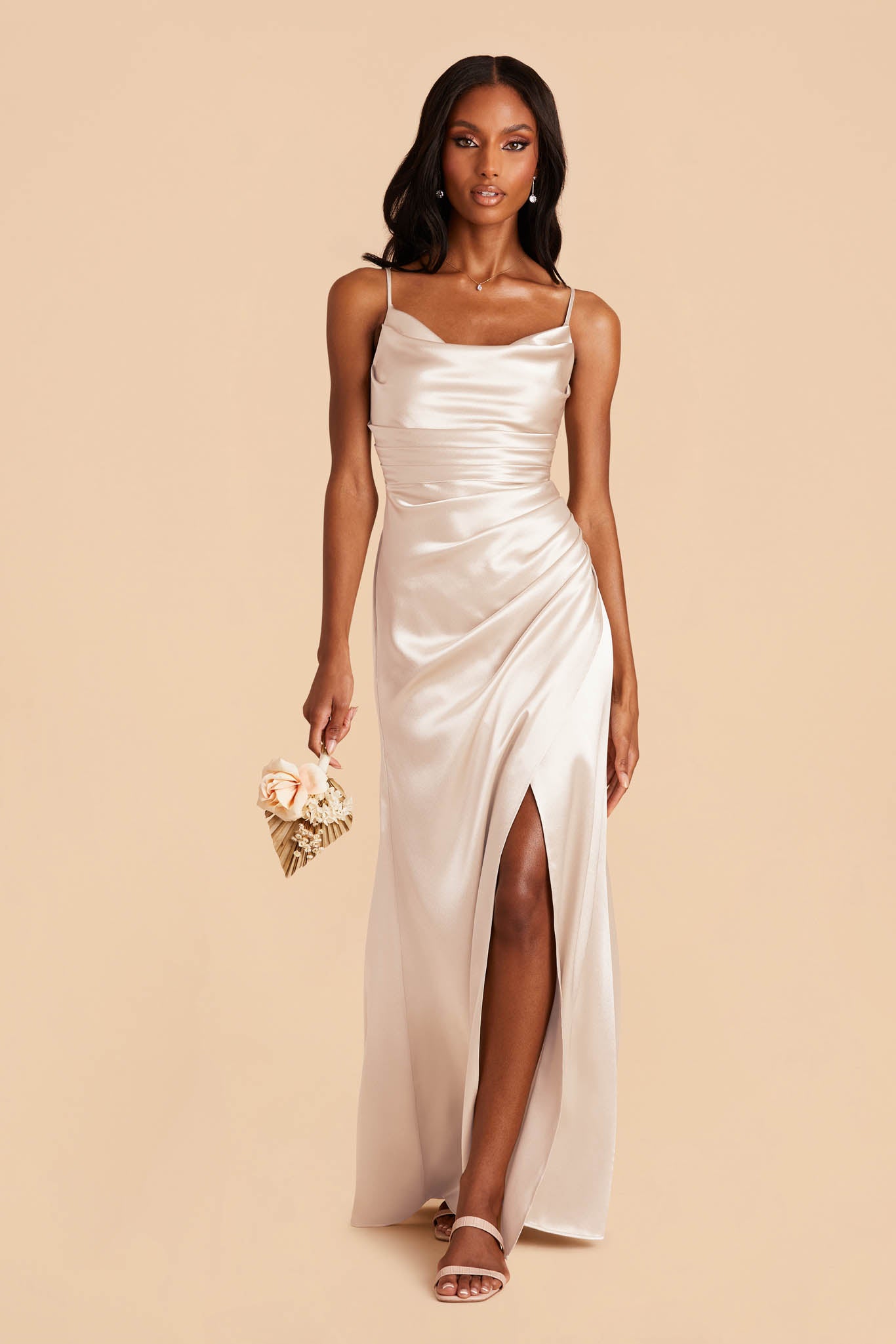 Champagne Satin Bridesmaid Dress with Mermaid Skirt | Lydia