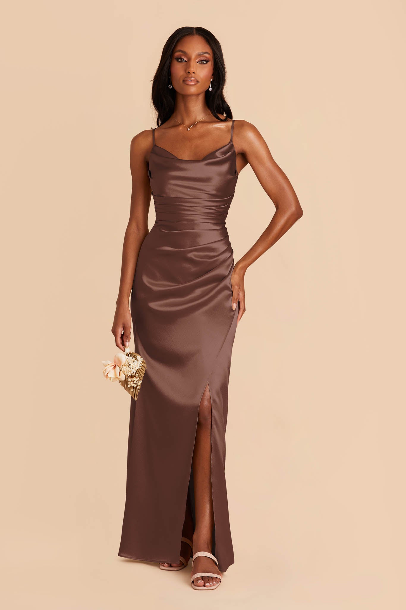 Shiny Satin Bridesmaid Dress with Mermaid Skirt & Cowl Neck | Lydia
