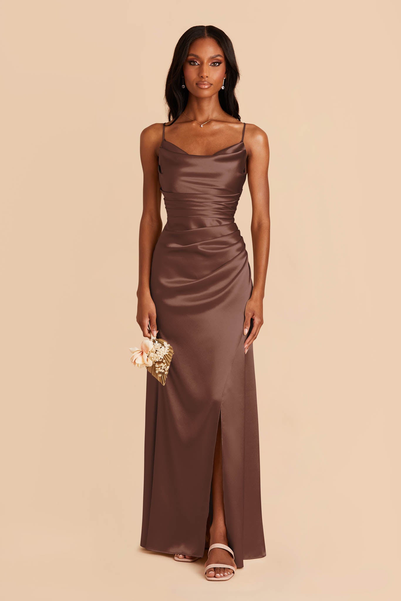 Shiny Satin Bridesmaid Dress with Mermaid Skirt & Cowl Neck | Lydia