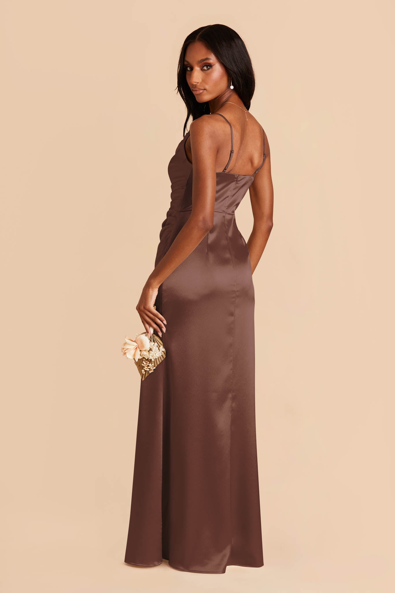Shiny Satin Bridesmaid Dress with Mermaid Skirt & Cowl Neck | Lydia