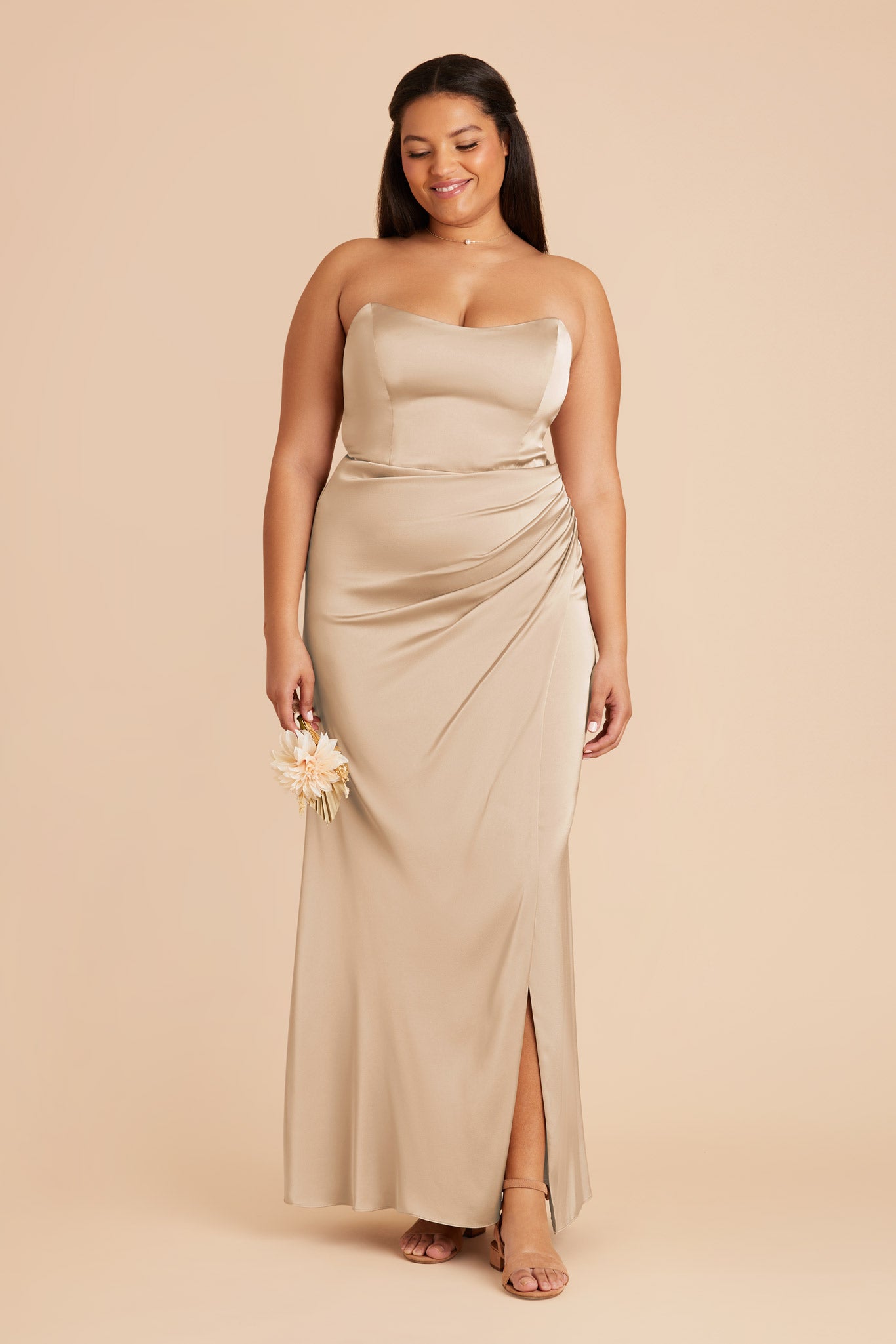 Matte Satin Corset Dress with Removable Straps | Anne Gold