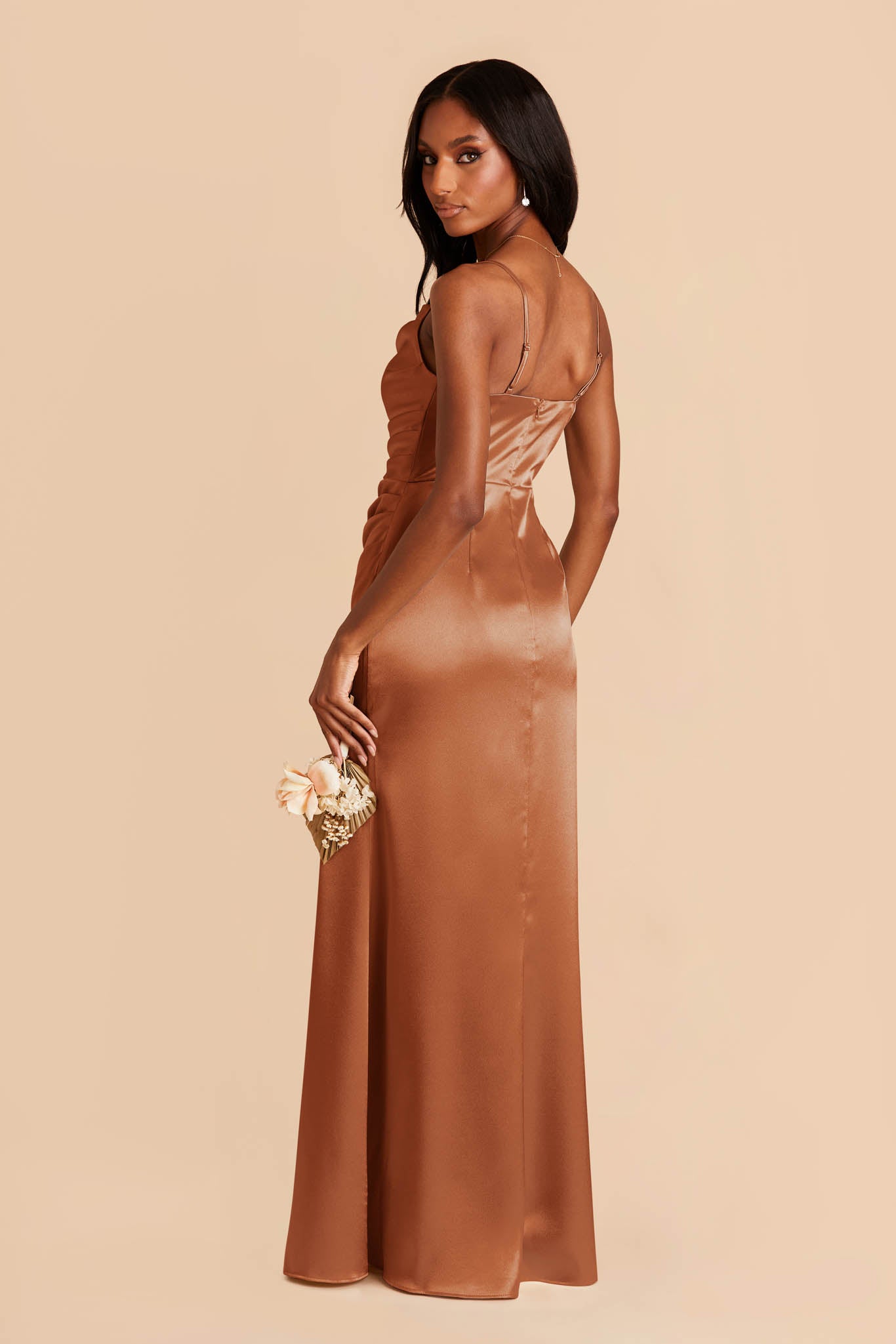 Shiny Satin Bridesmaid Dress with Cowl Neck | Lydia - Rust