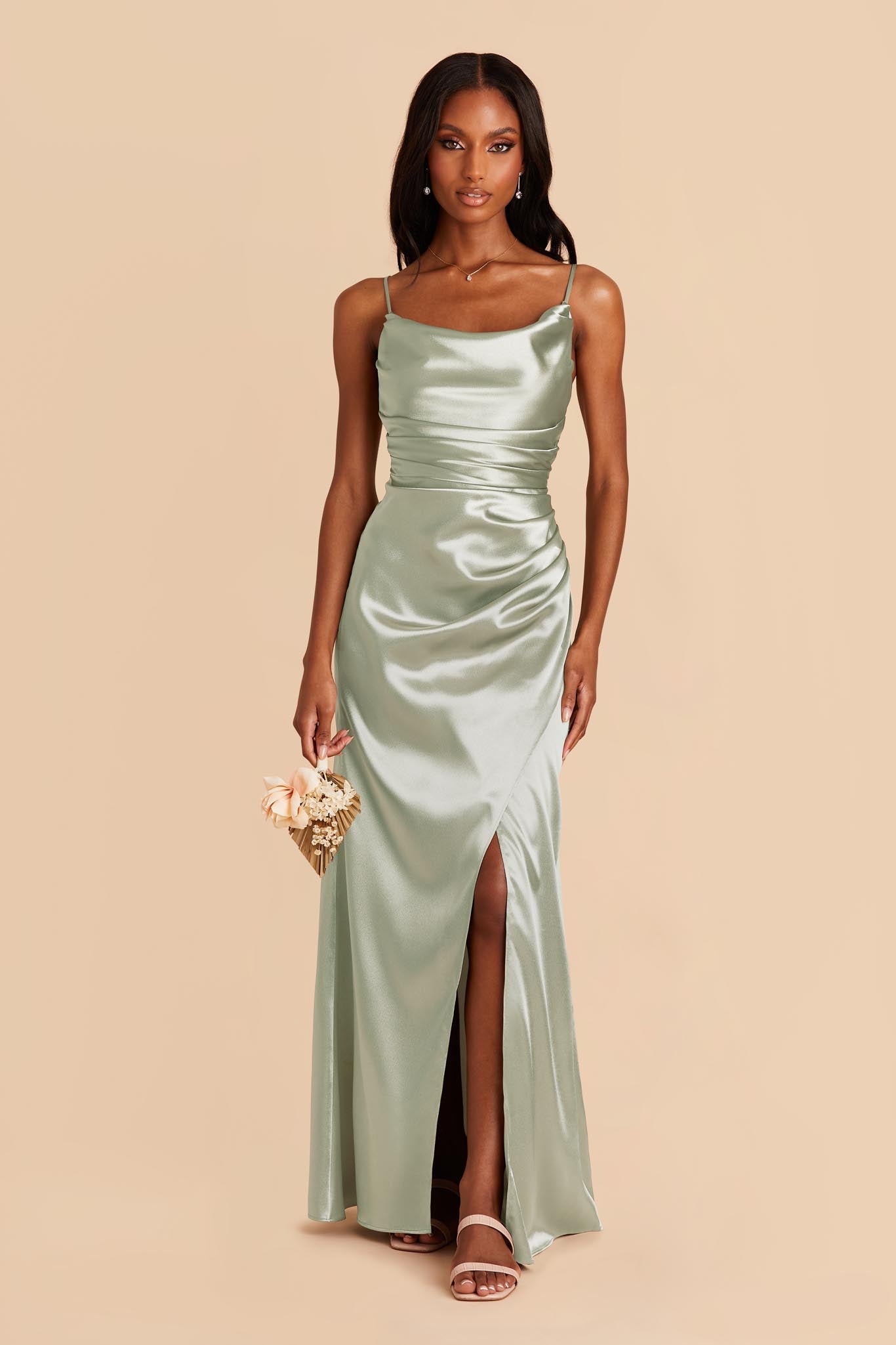 Shiny Satin Bridesmaid Dress with Mermaid Skirt & Cowl Neck | Lydia