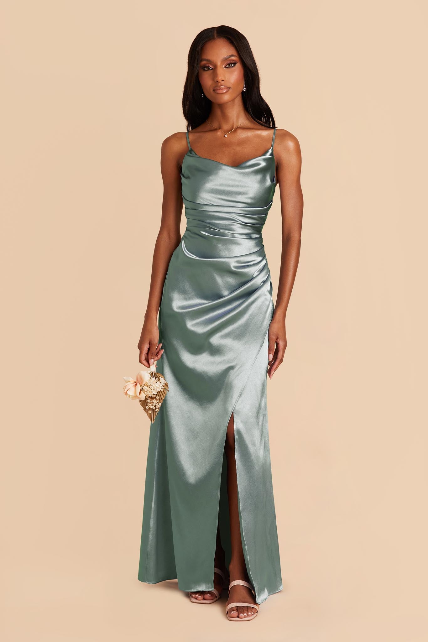 Shiny Satin Bridesmaid Dress with Cowl Neck | Lydia