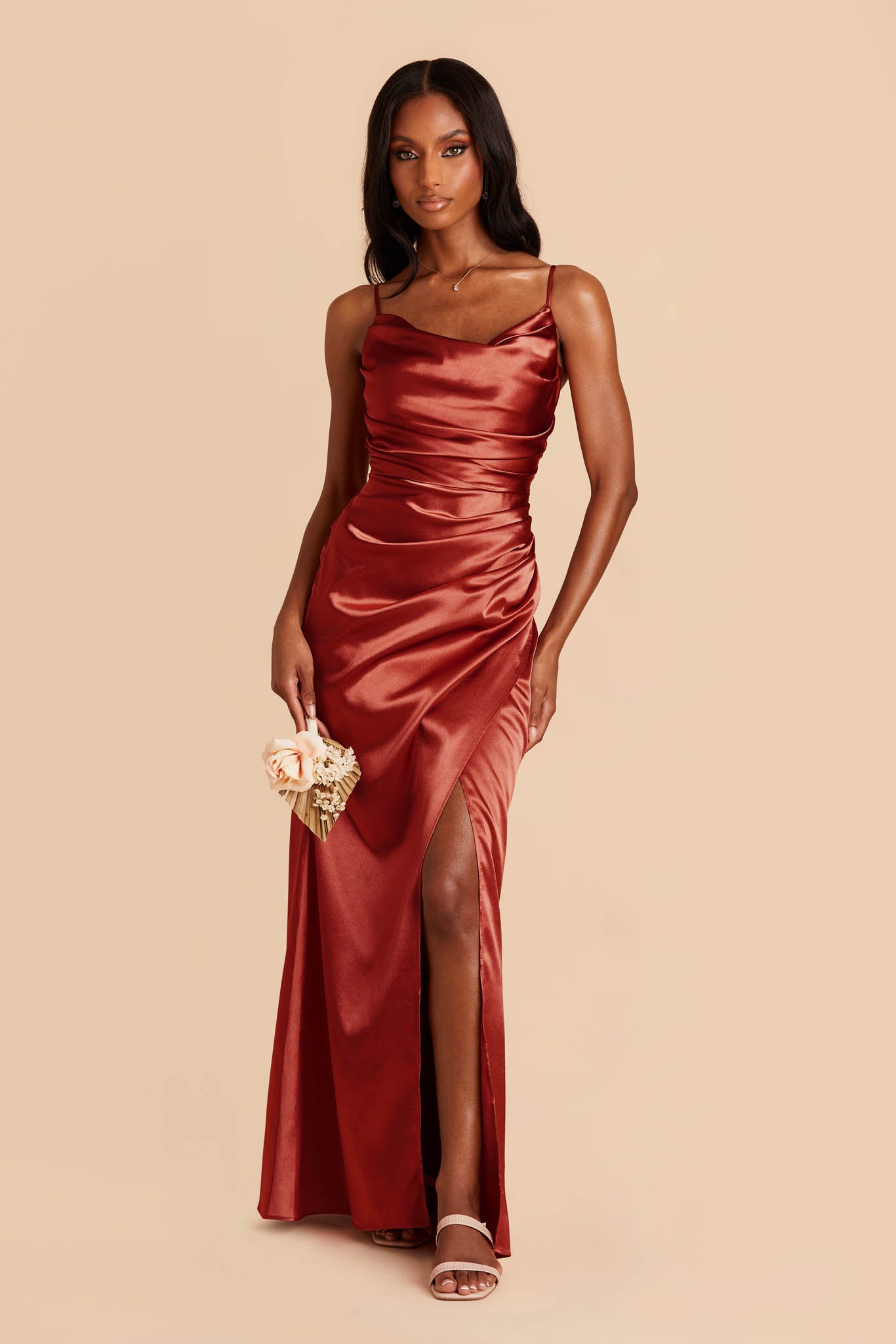 Shiny Satin Bridesmaid Dress with Mermaid Skirt & Cowl Neck | Lydia