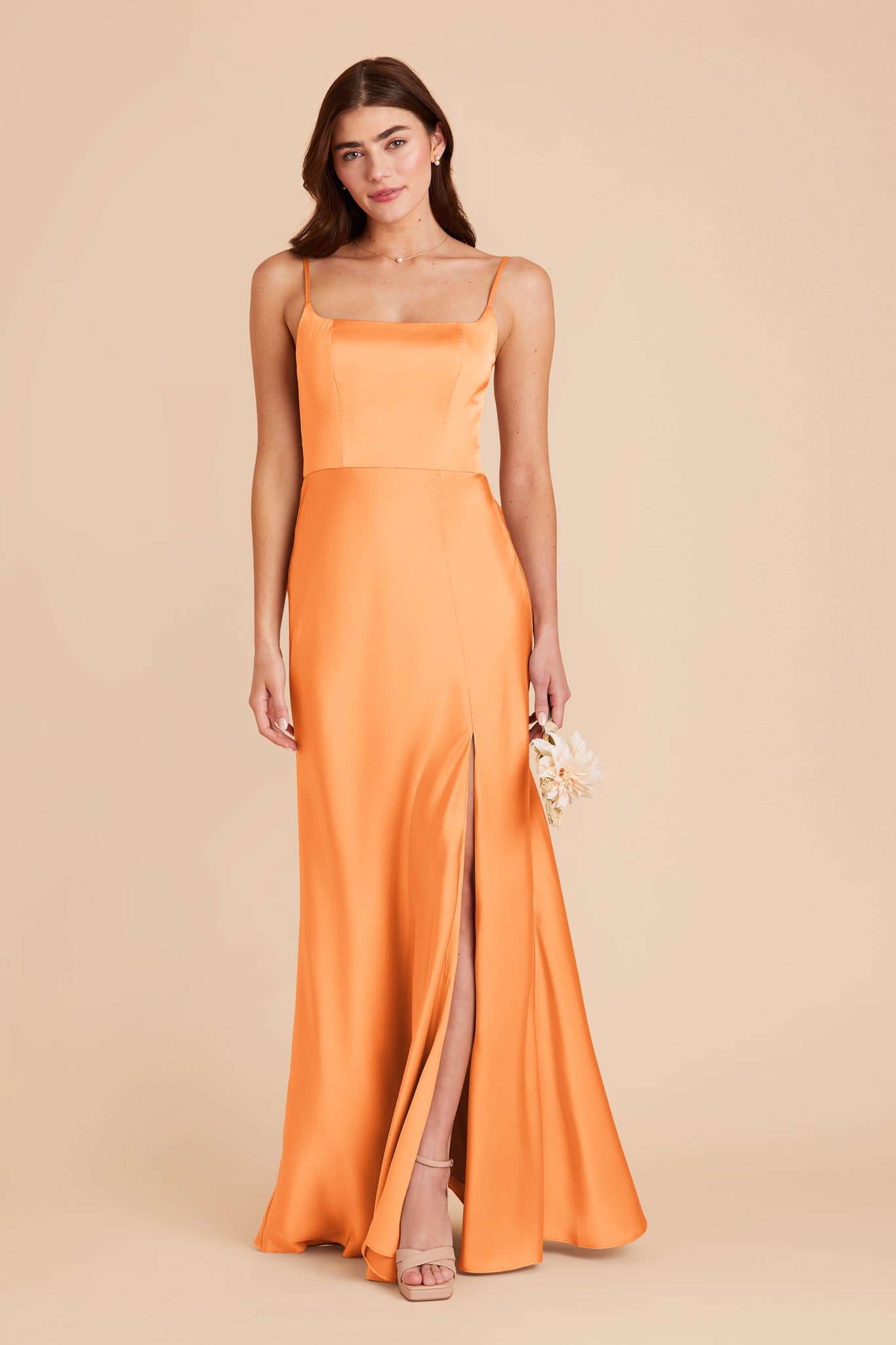 Satin A-Line Dress with Scoop Neck | Mai Matte Apricot