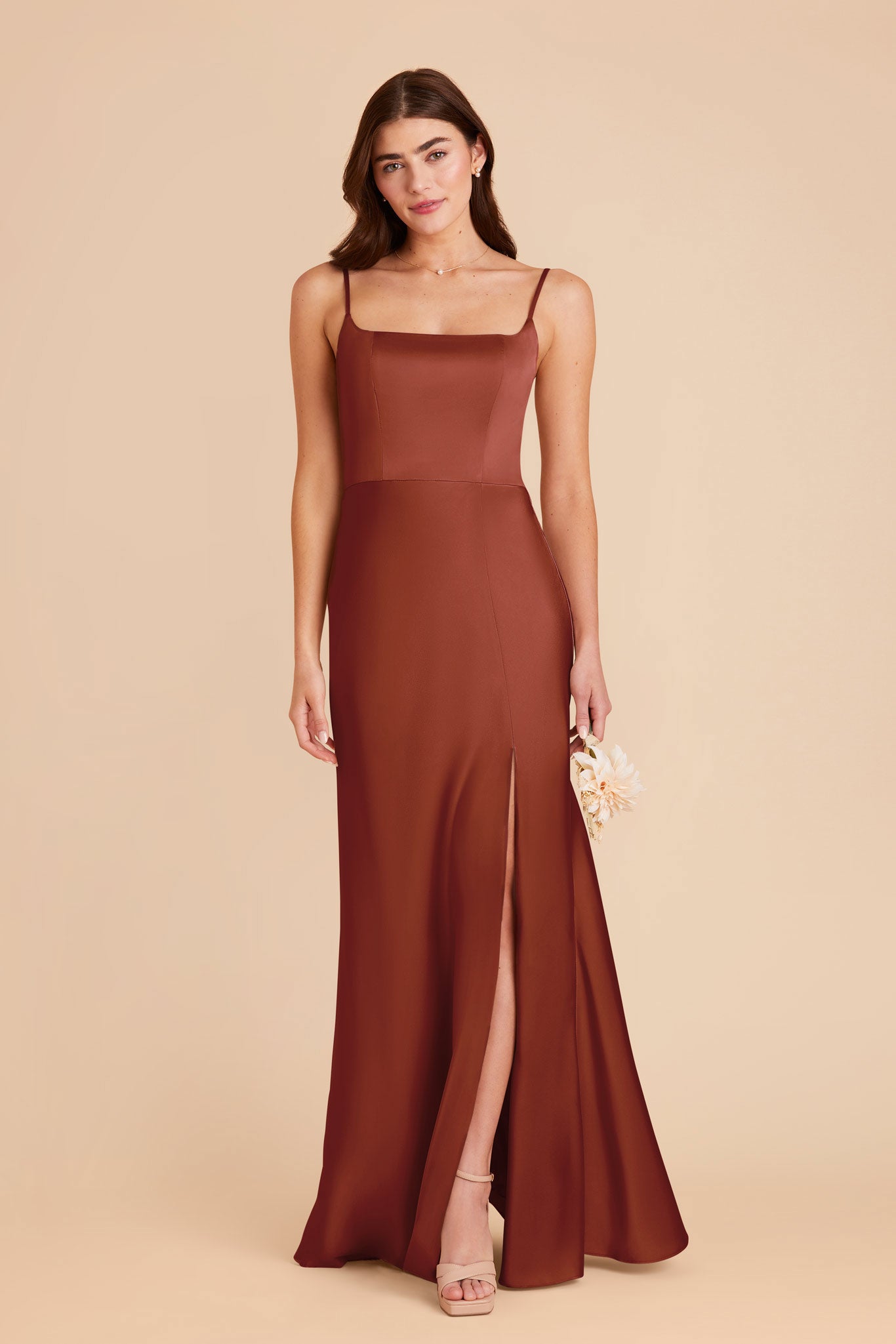 Satin A-Line Dress with Scoop Neck | Mai Matte in Auburn