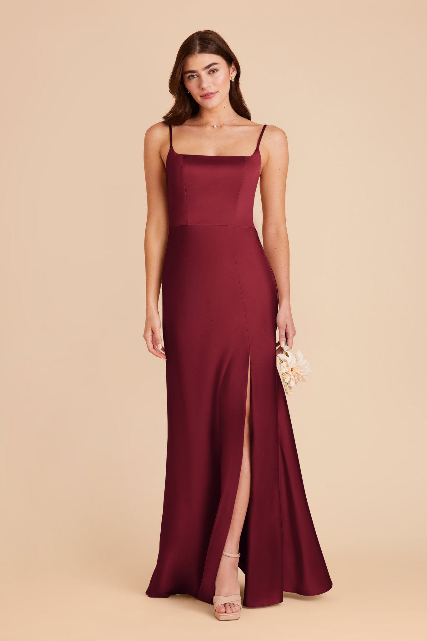 Matte Satin A-Line Dress with Scoop Neck | Mai Burgundy