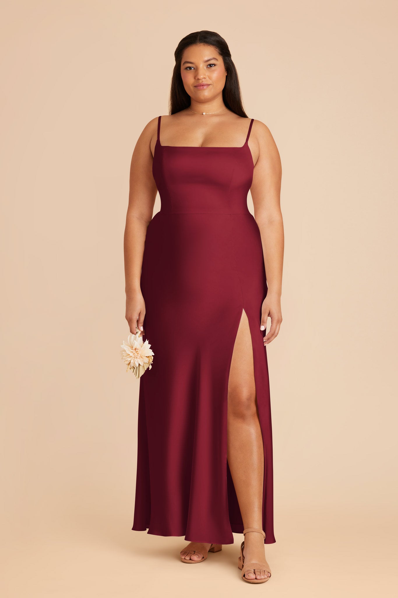 Matte Satin A-Line Dress with Scoop Neck | Mai Burgundy