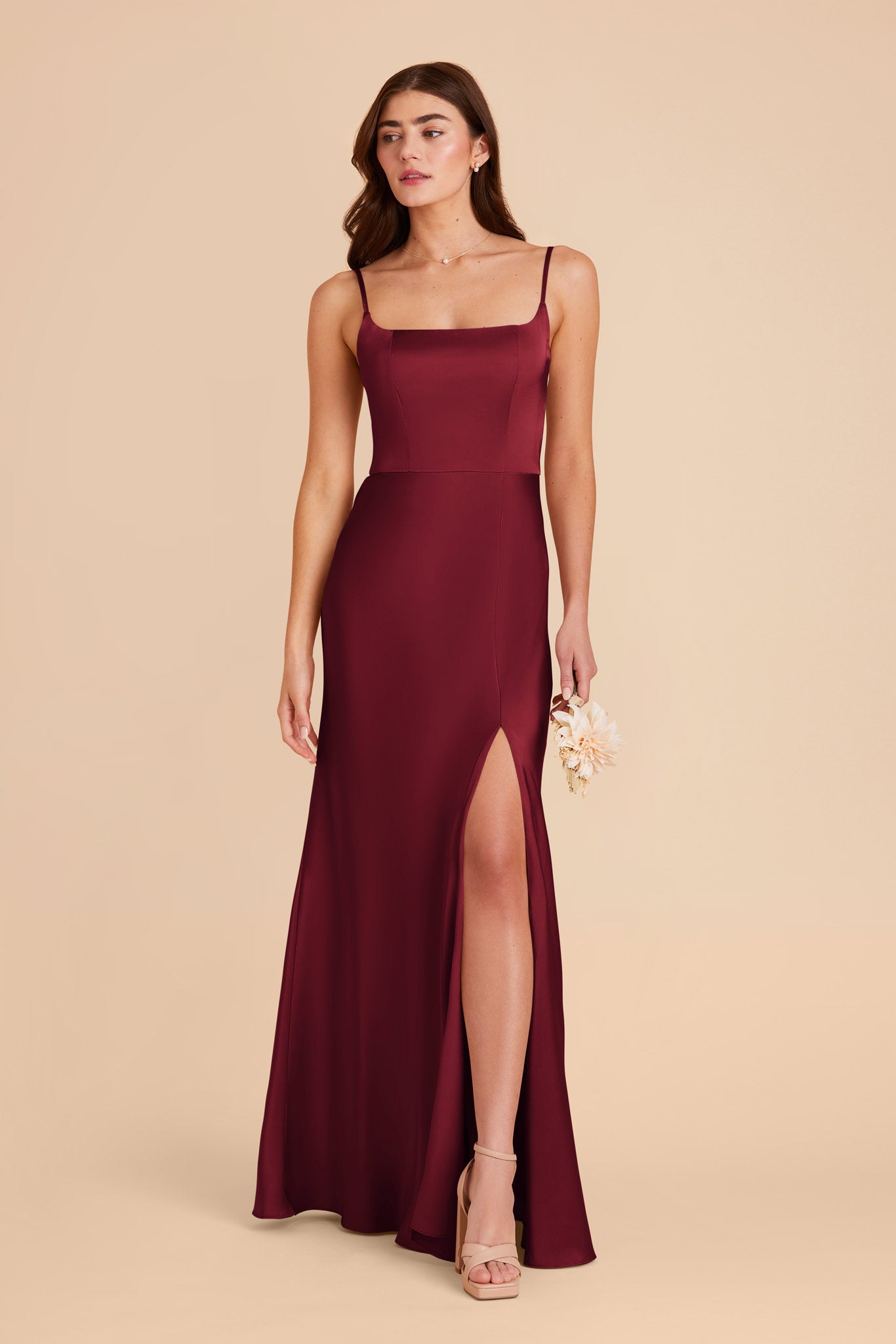 Matte Satin A-Line Dress with Scoop Neck | Mai Burgundy
