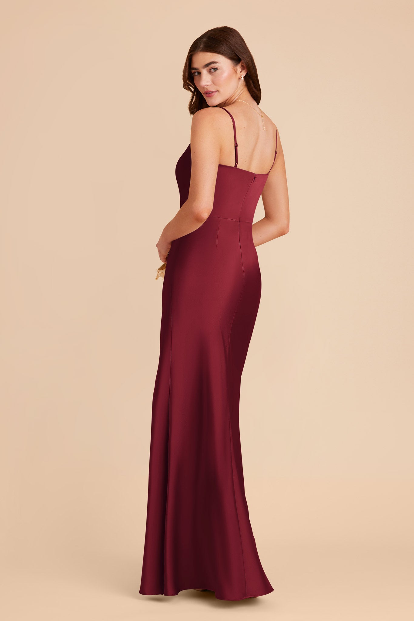 Matte Satin A-Line Dress with Scoop Neck | Mai Burgundy