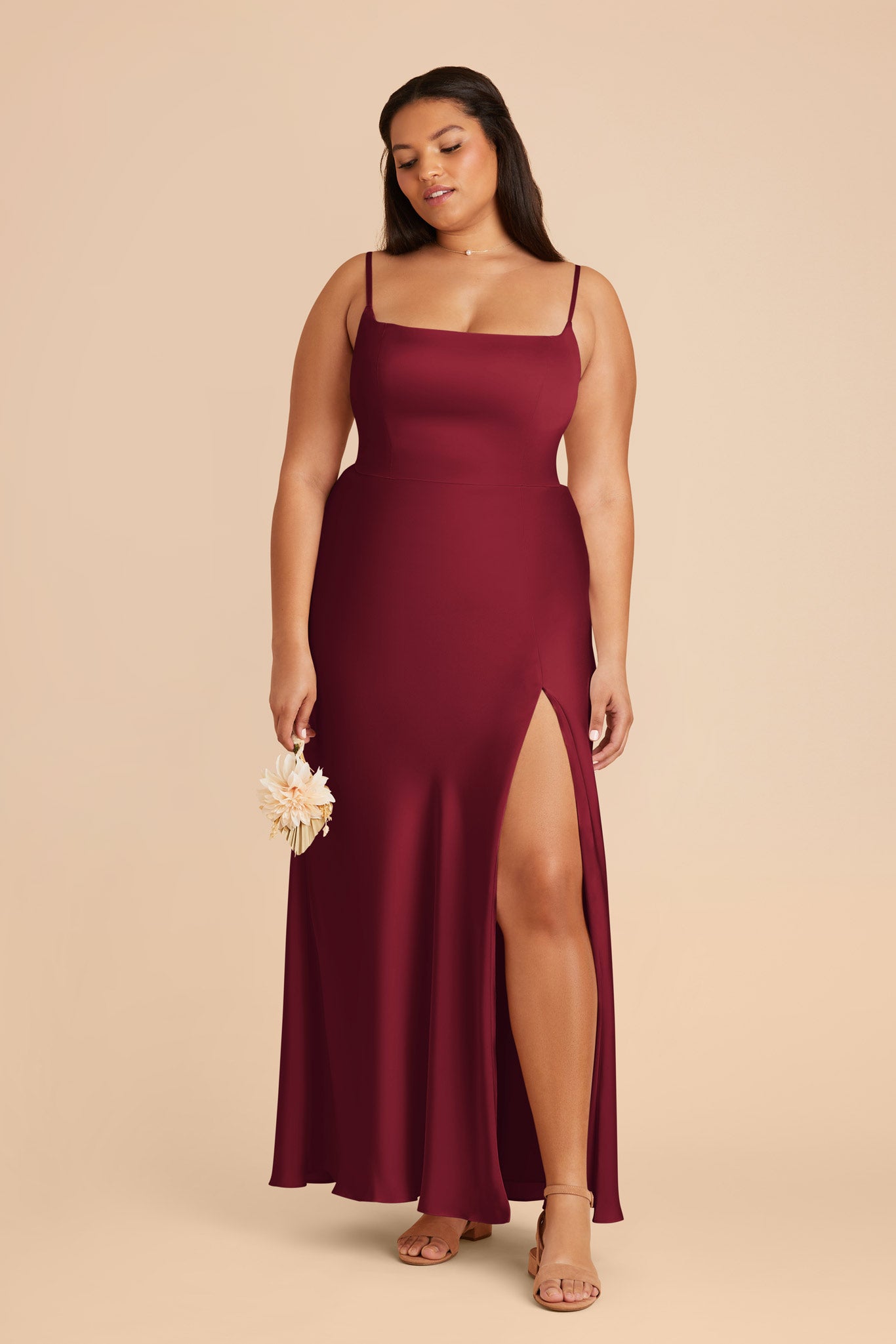Matte Satin A-Line Dress with Scoop Neck | Mai Burgundy
