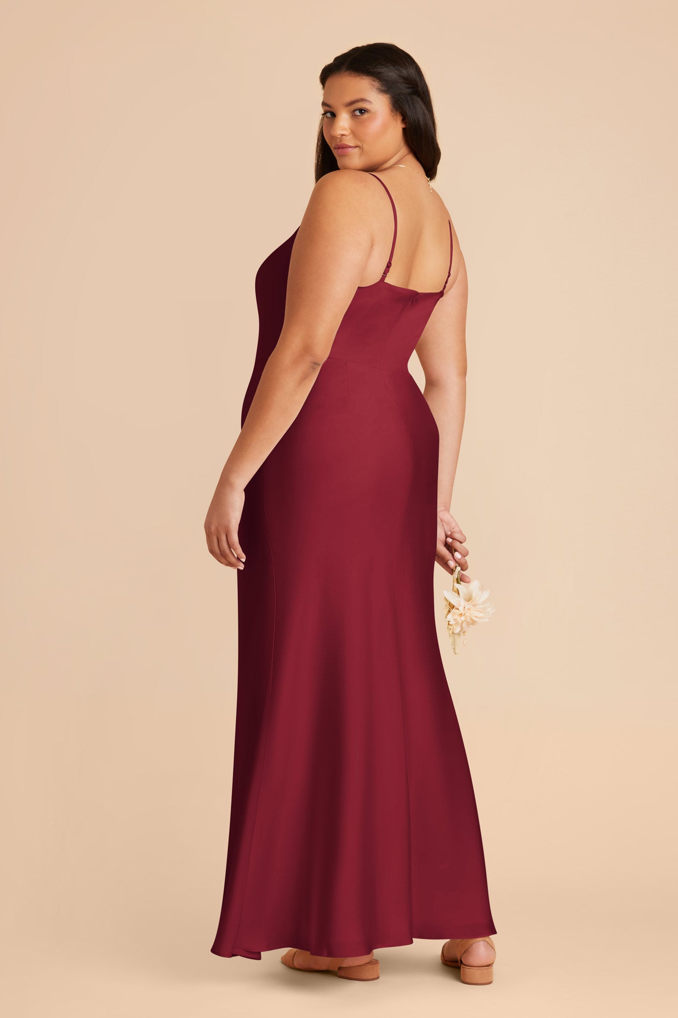Matte Satin A-Line Dress with Scoop Neck | Mai Burgundy