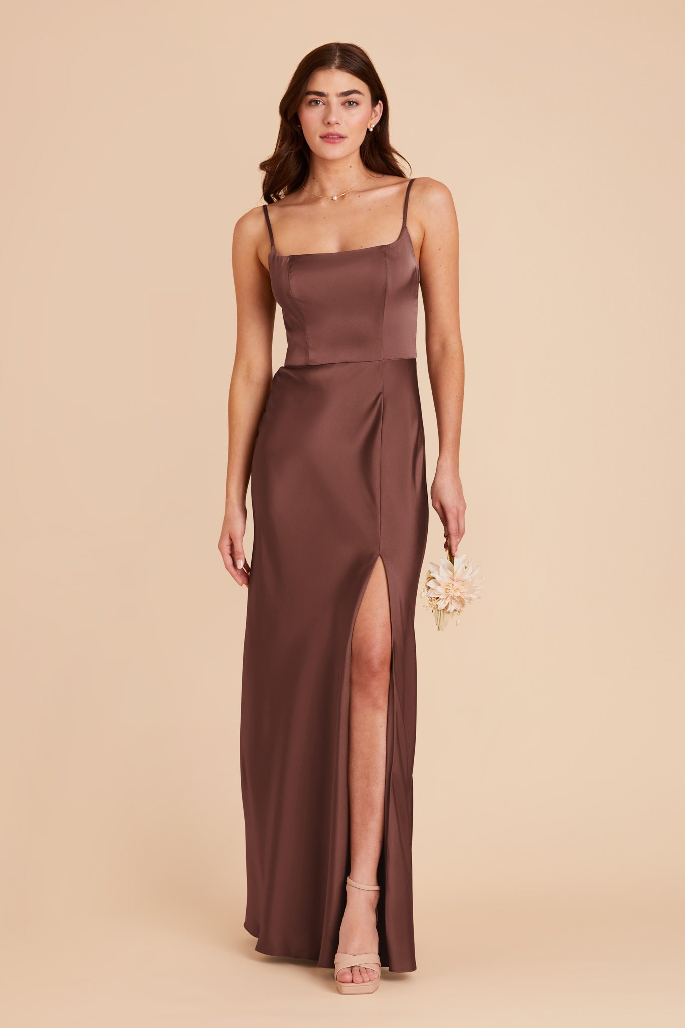 Satin A-Line Dress with Scoop Neck | Mai Matte Chocolate Brown
