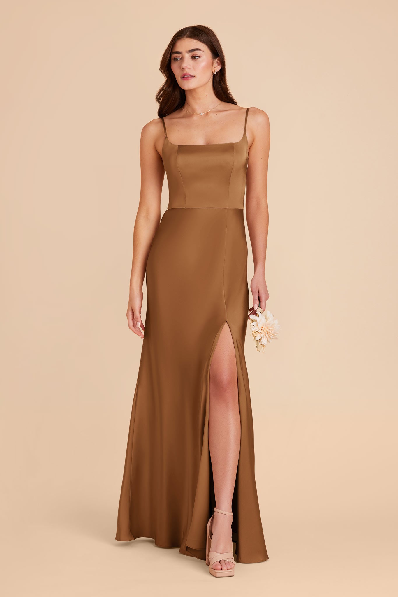 Satin A-Line Dress with Scoop Neck | Mai Matte in Copper