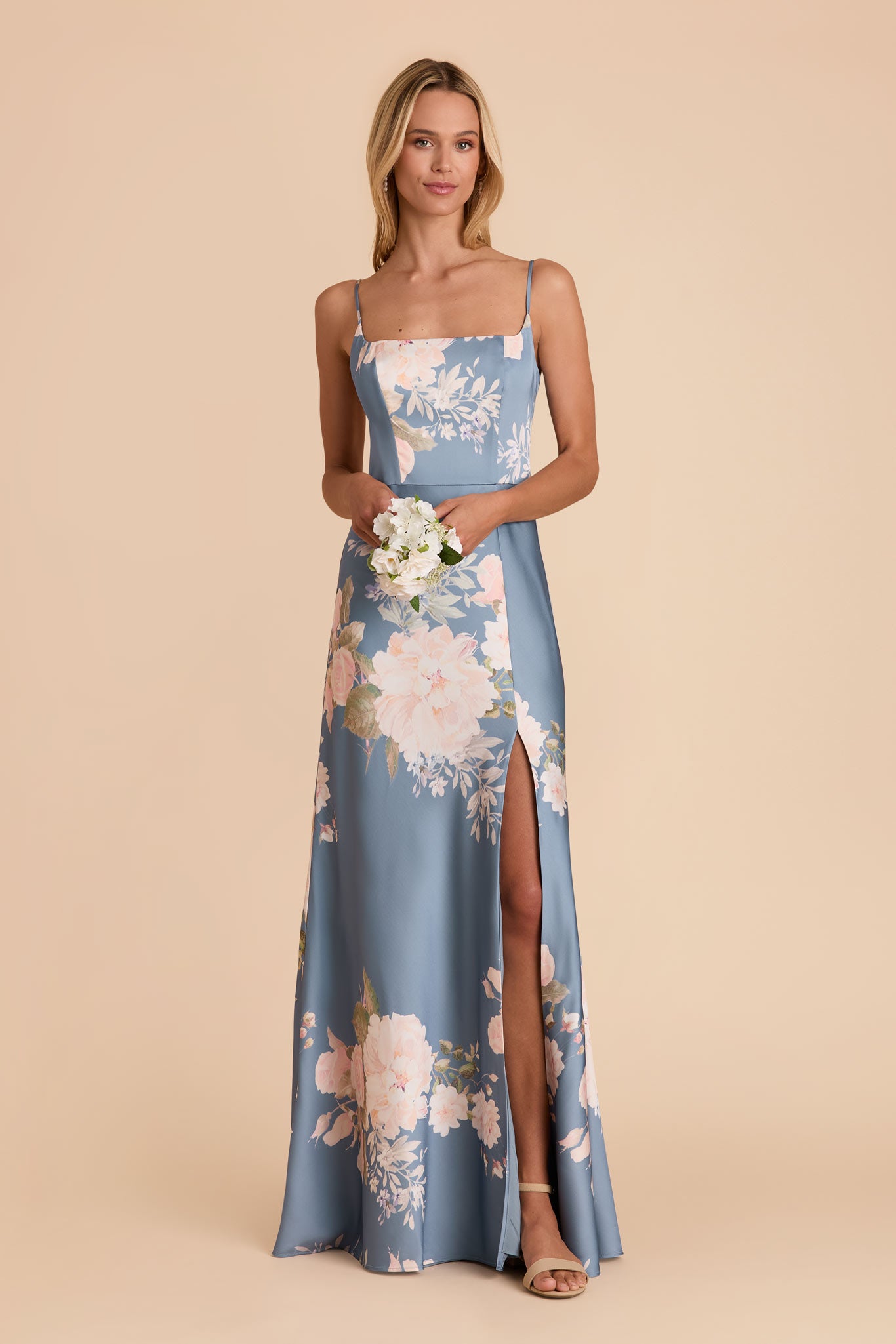 Satin A-Line Dress with Scoop Neck | Mai Matte Dusty Blue