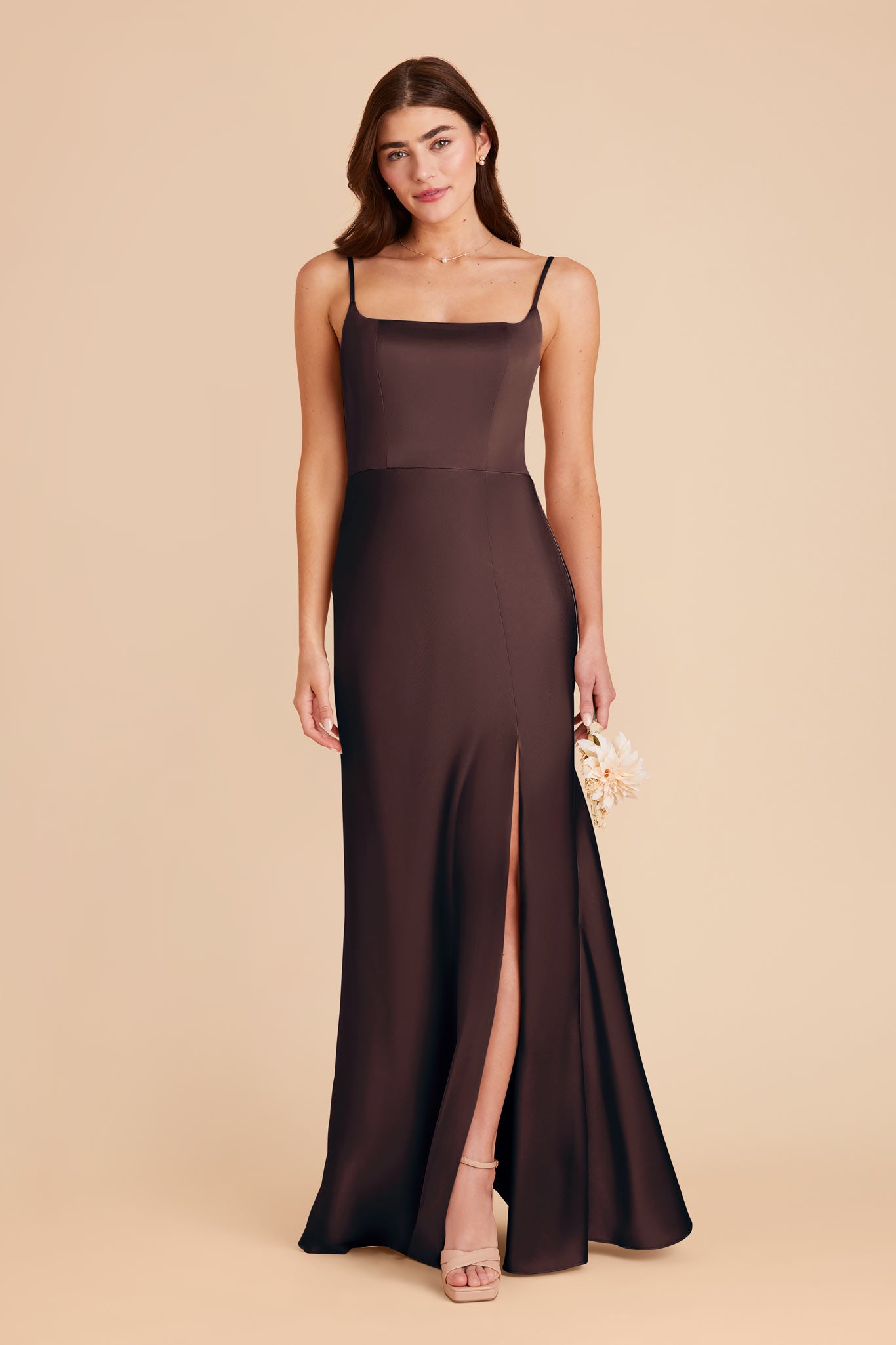 Satin A-Line Dress with Scoop Neck | Mai Matte in Espresso