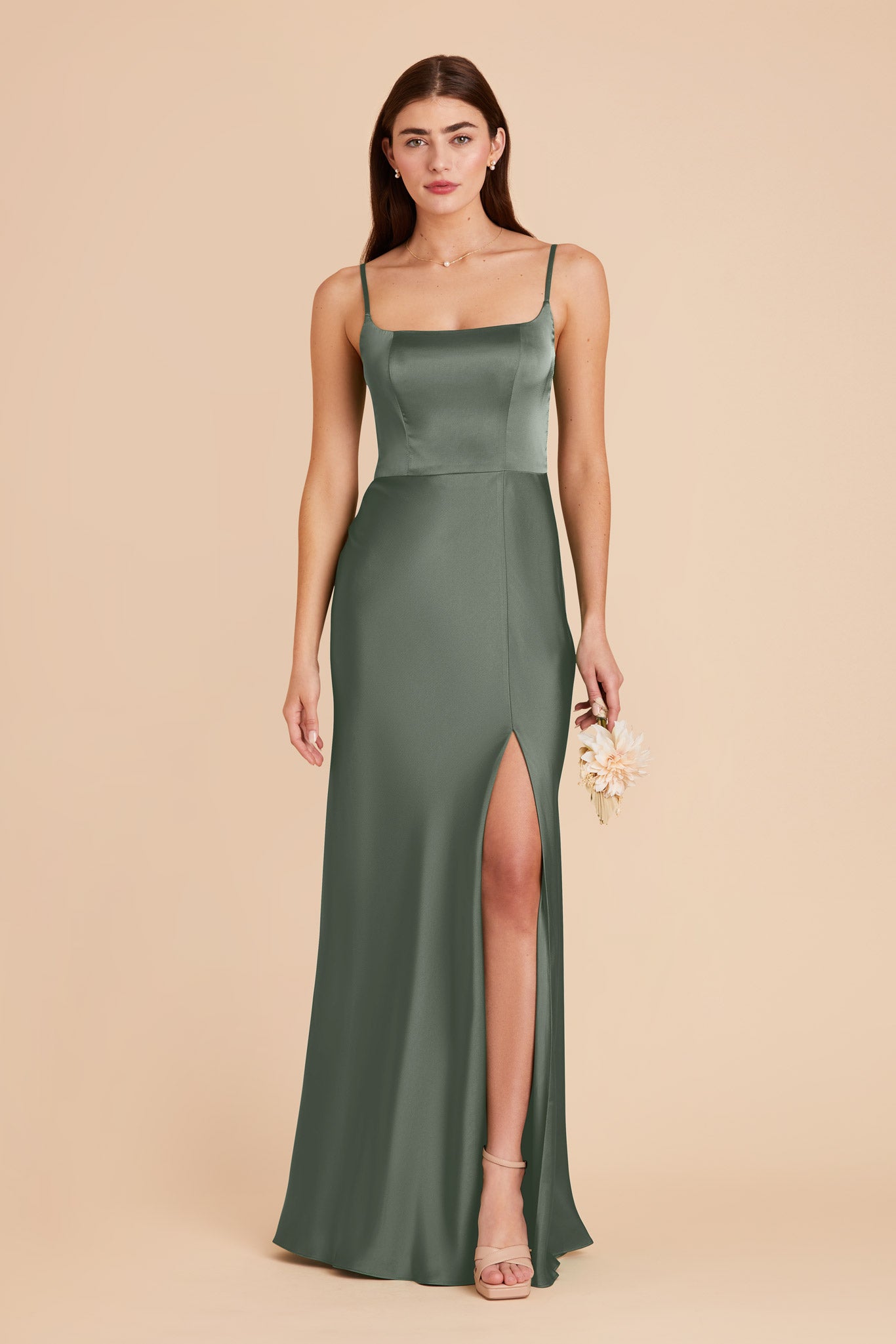 Matte Satin A-Line Dress with Scoop Neck | Mai Dress - Eucalyptus