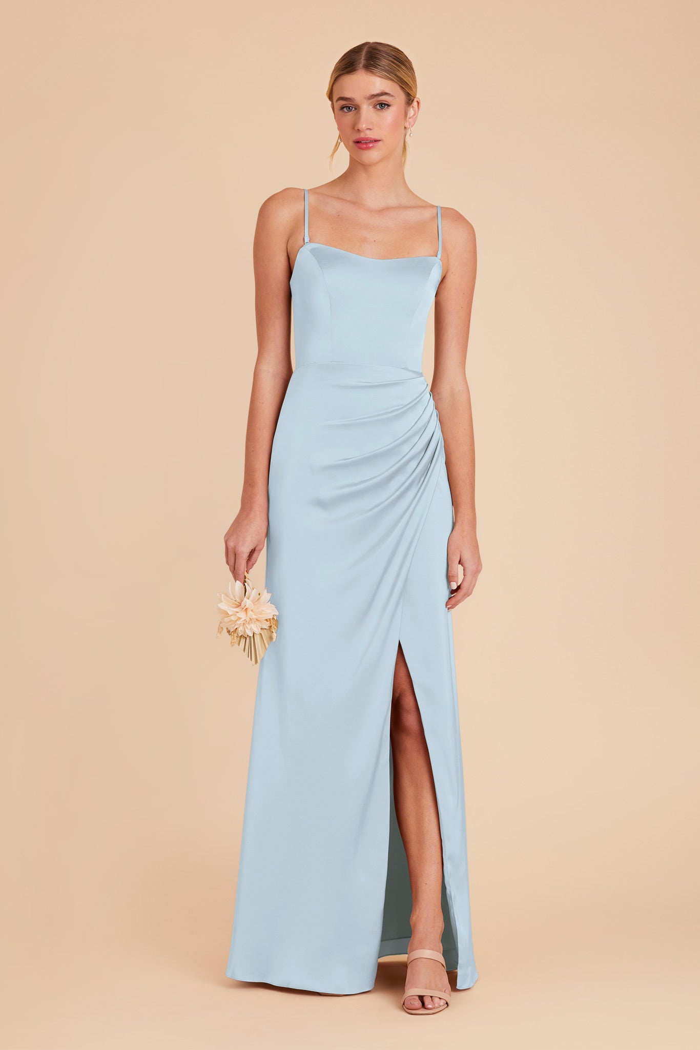 Matte Satin Corset Dress with Removable Straps | Anne Mist Blue