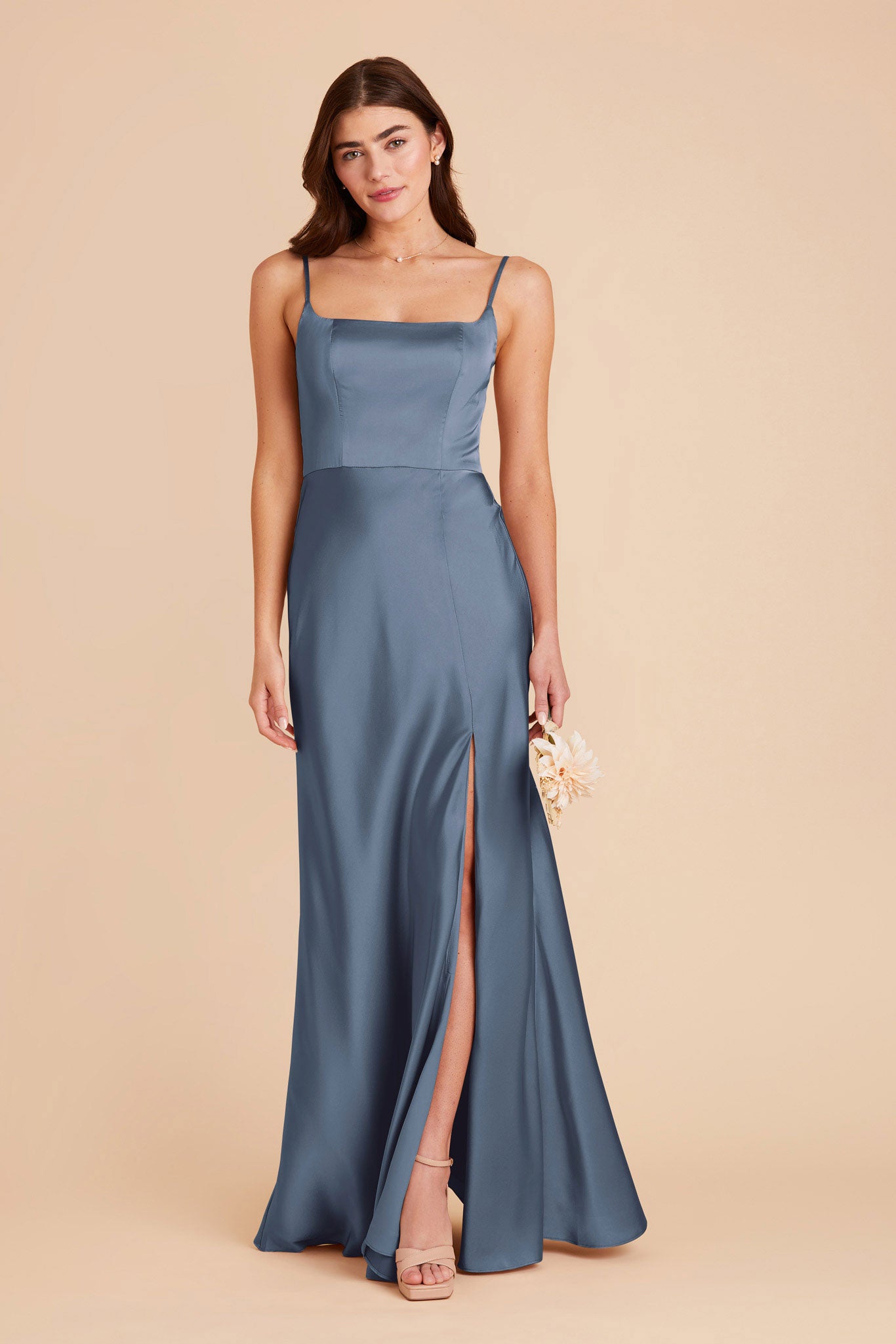 Satin A-Line Dress with Scoop Neck | Mai French Blue