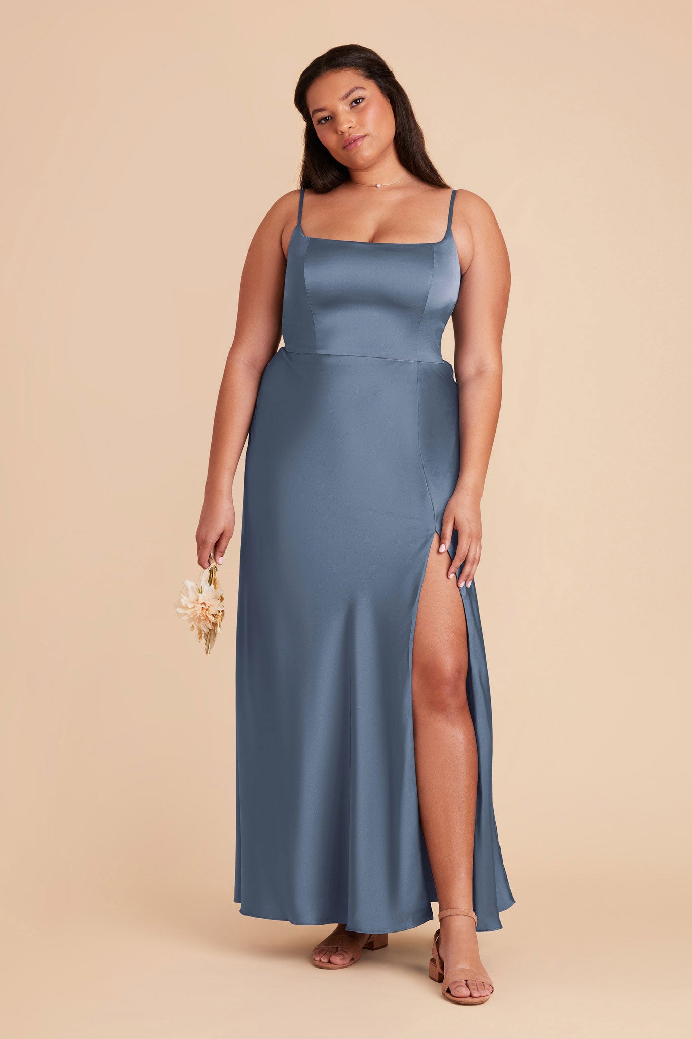 Satin A-Line Dress with Scoop Neck | Mai French Blue