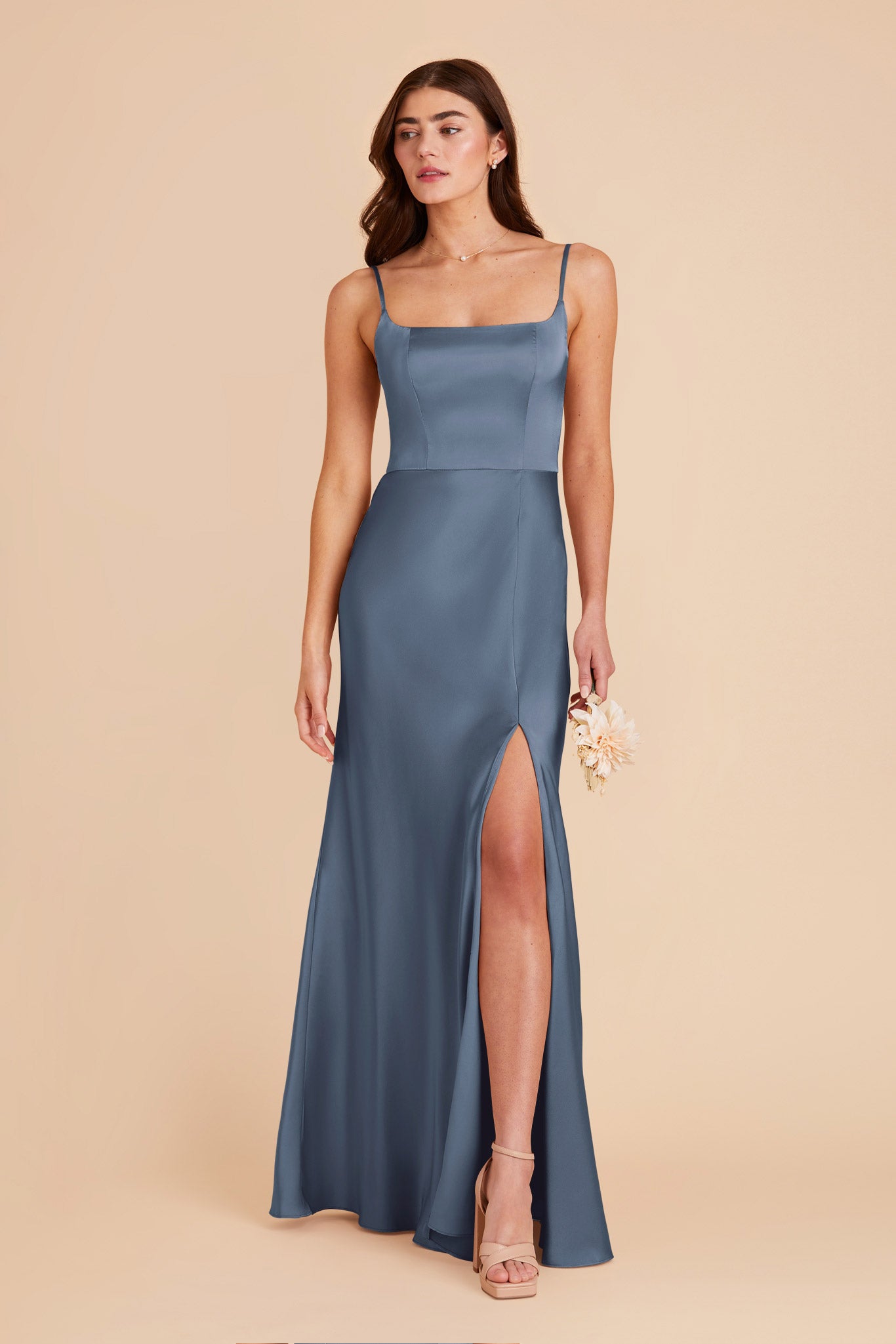 Satin A-Line Dress with Scoop Neck | Mai French Blue