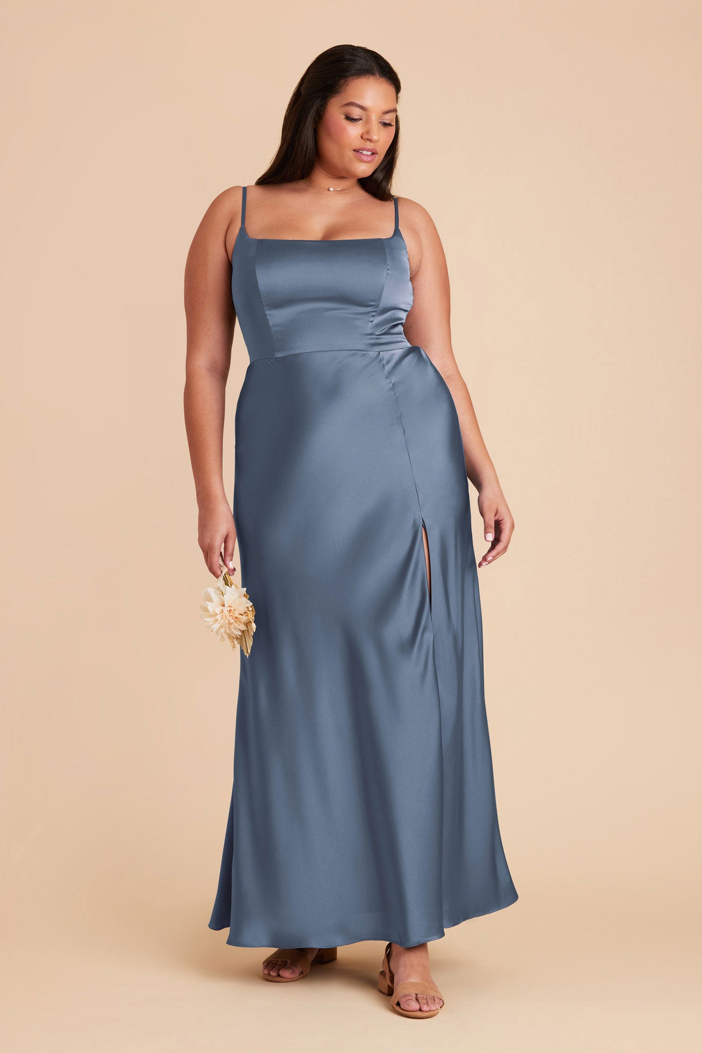 Satin A-Line Dress with Scoop Neck | Mai French Blue