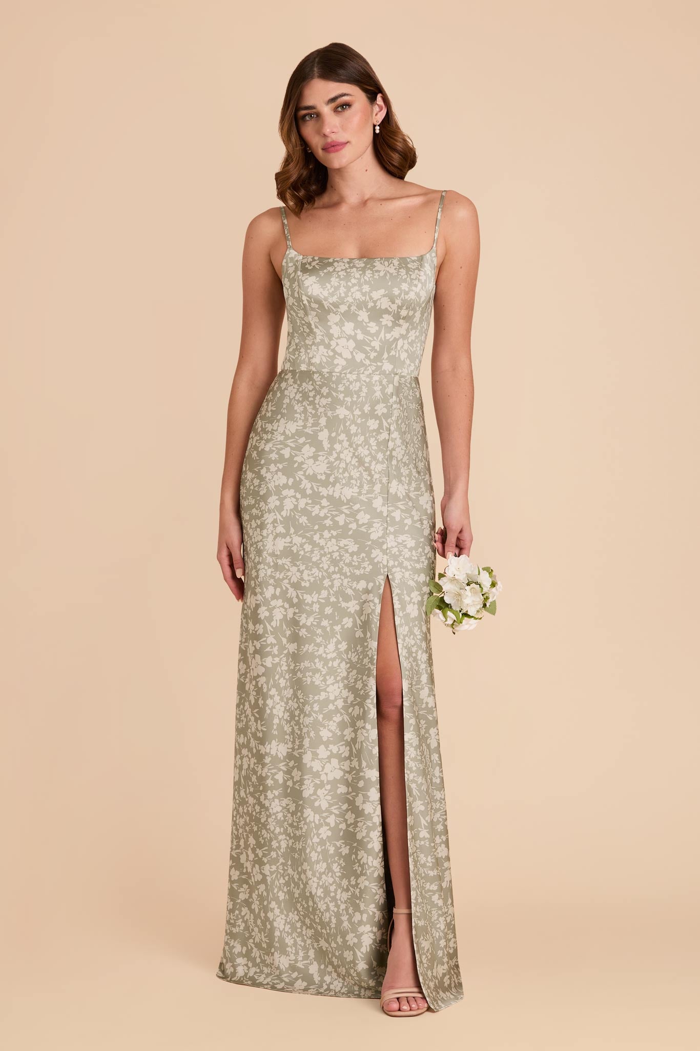 Satin A-Line Dress with Scoop Neck | Mai Matte Moss Green