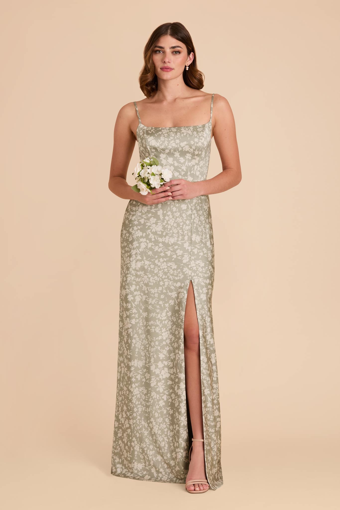 Satin A-Line Dress with Scoop Neck | Mai Matte Moss Green