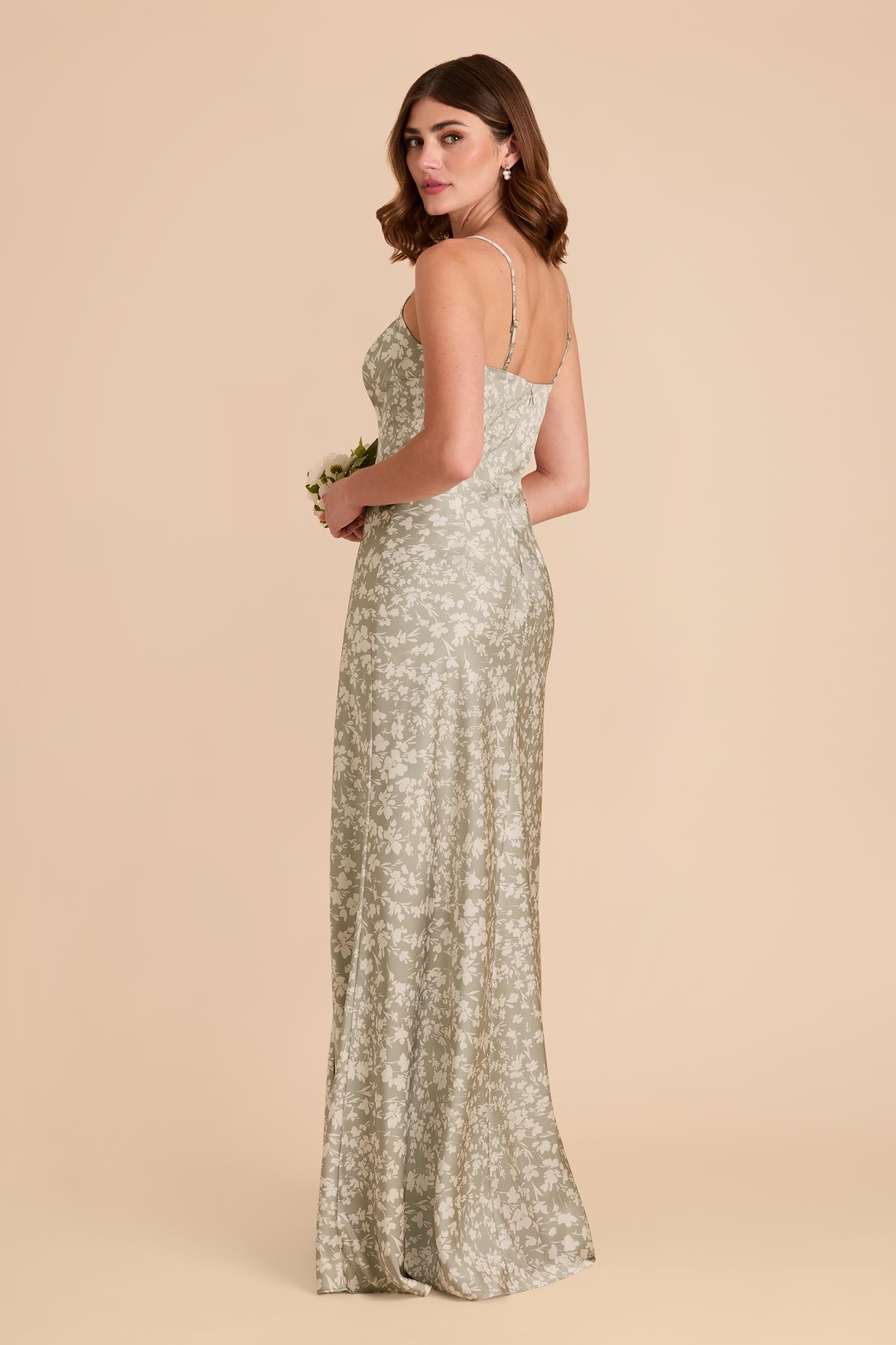 Satin A-Line Dress with Scoop Neck | Mai Matte Moss Green
