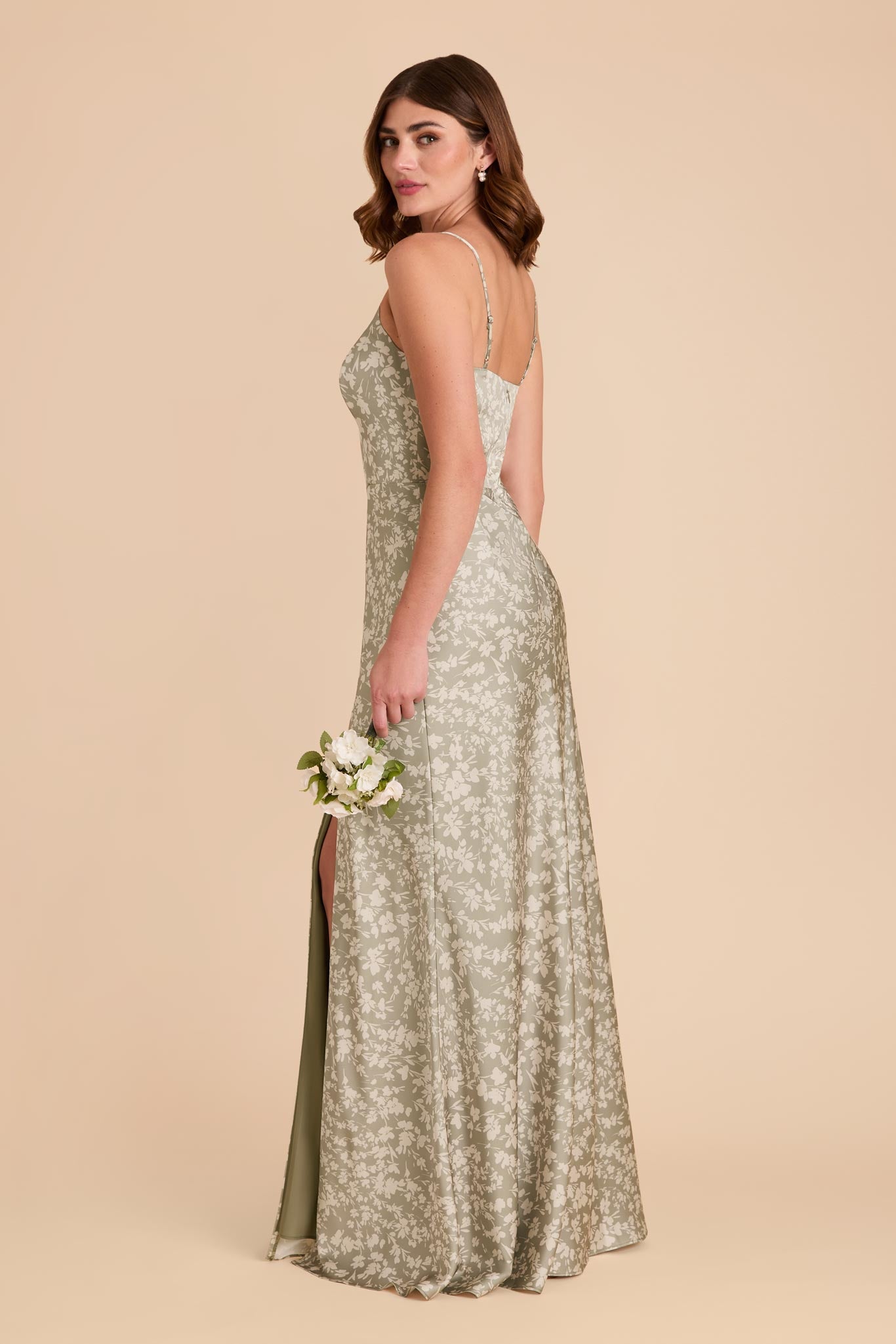Satin A-Line Dress with Scoop Neck | Mai Matte Moss Green