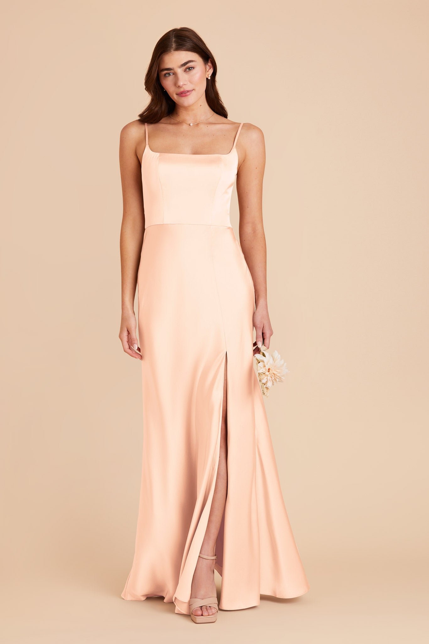 Satin A-Line Dress with Scoop Neck | Mai Matte Peach Cream