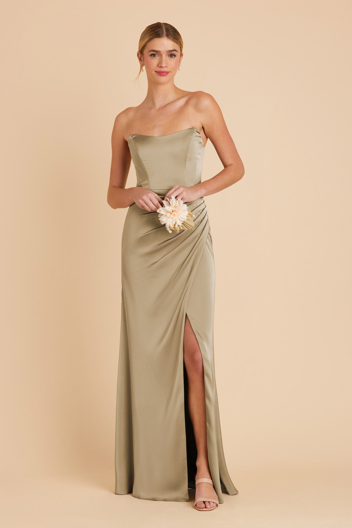 Matte Satin Corset Dress with Removable Straps | Anne Moss Green