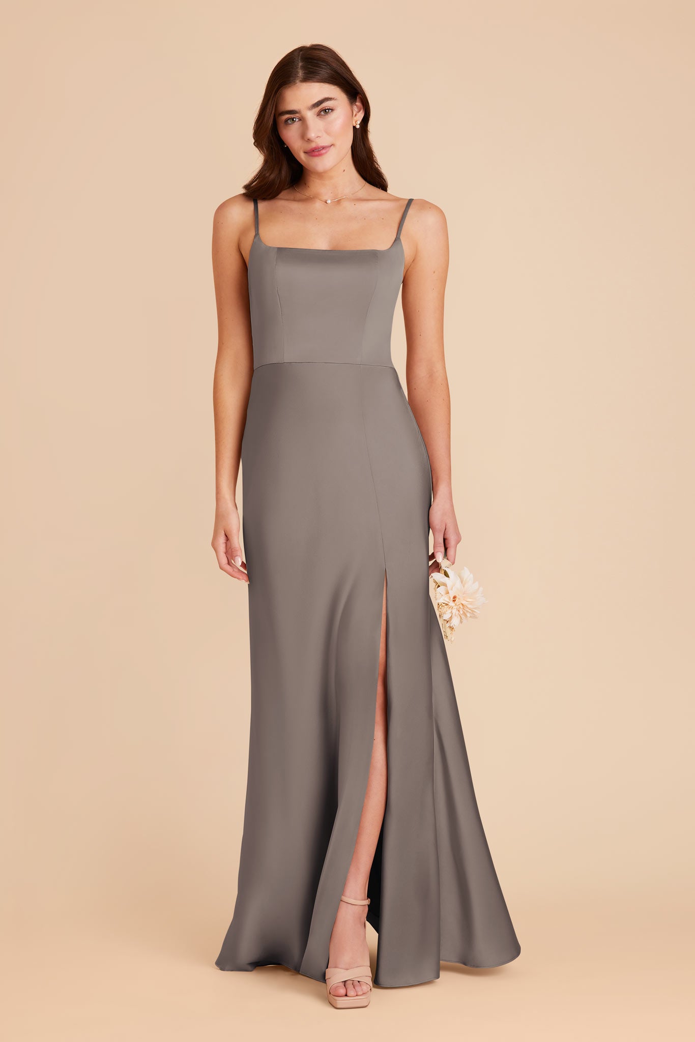 Satin A-Line Dress with Scoop Neck | Mai Matte Quartz