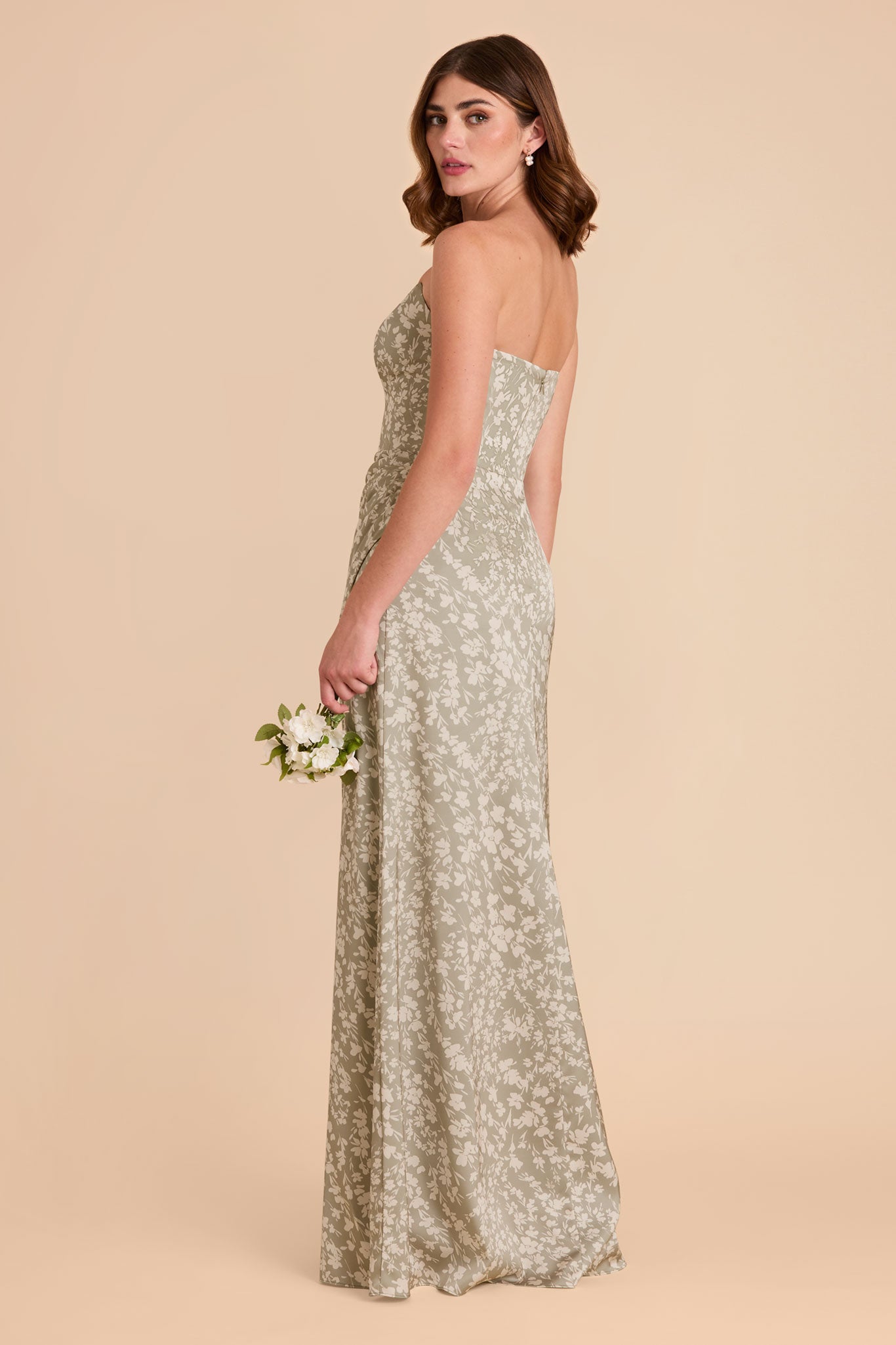 Matte Satin Corset Dress with Removable Straps | Anne Moss Green Floral