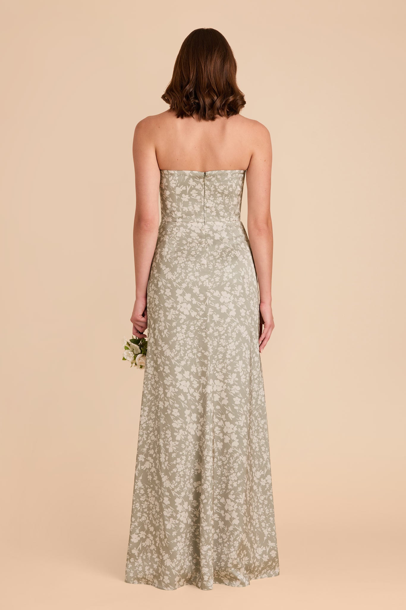 Matte Satin Corset Dress with Removable Straps | Anne Moss Green Floral