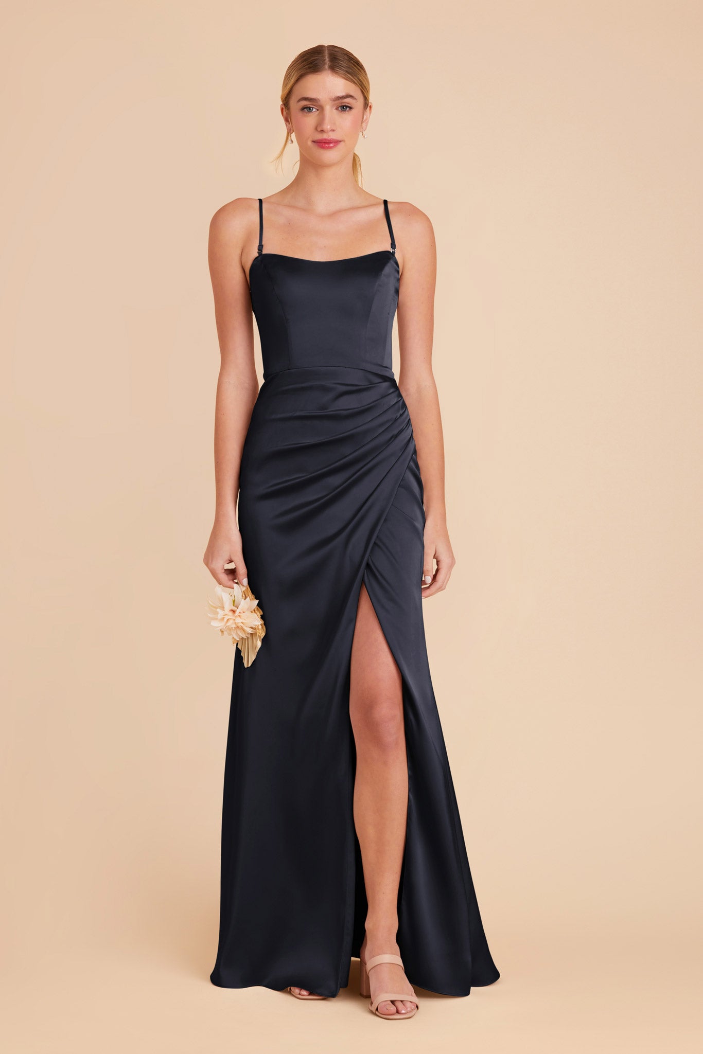 Corset Style Matte Satin Dress with Removable Straps | Anne