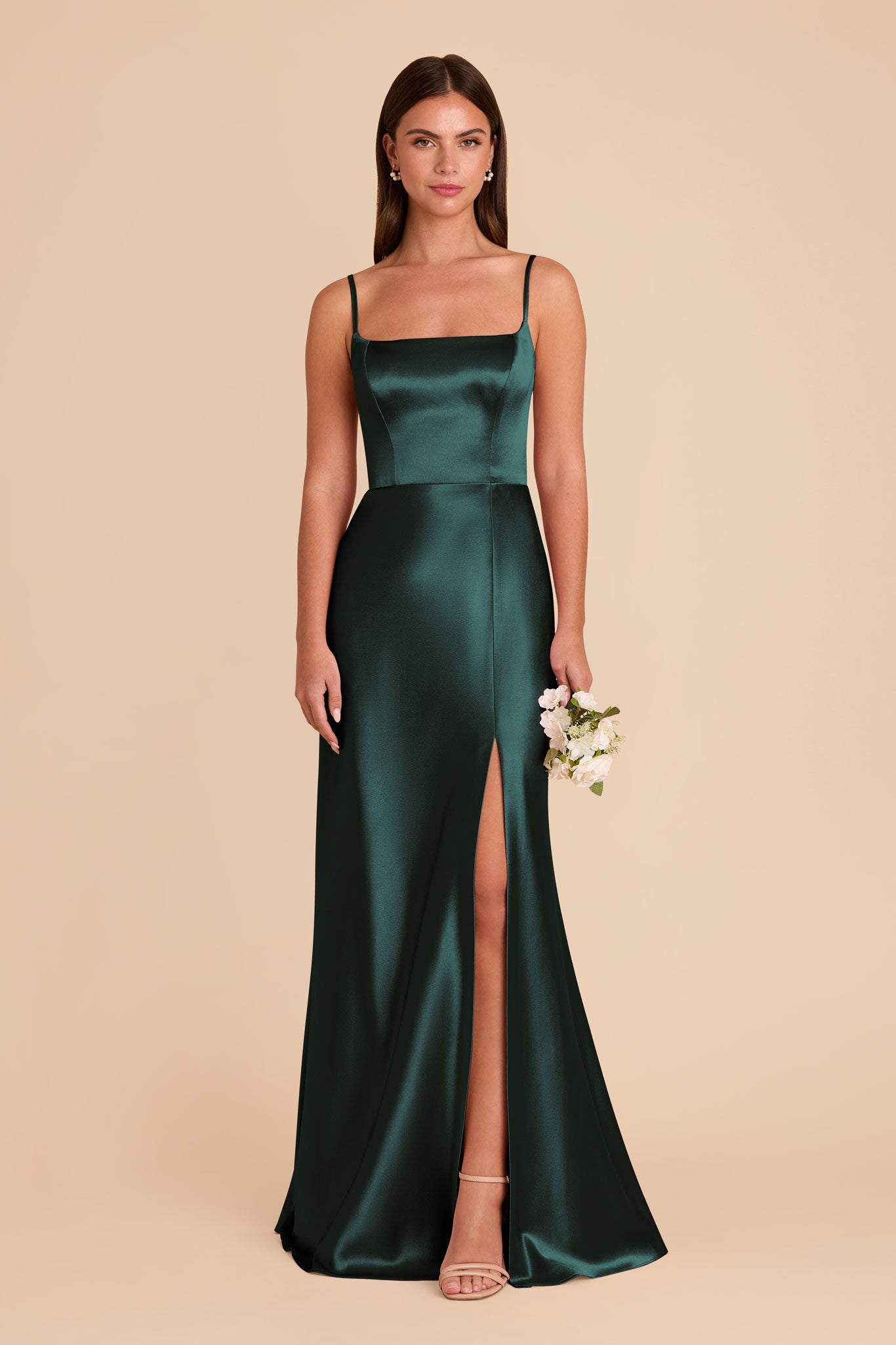 Shiny Satin A-Line Dress with Scoop Neck | Mai Emerald
