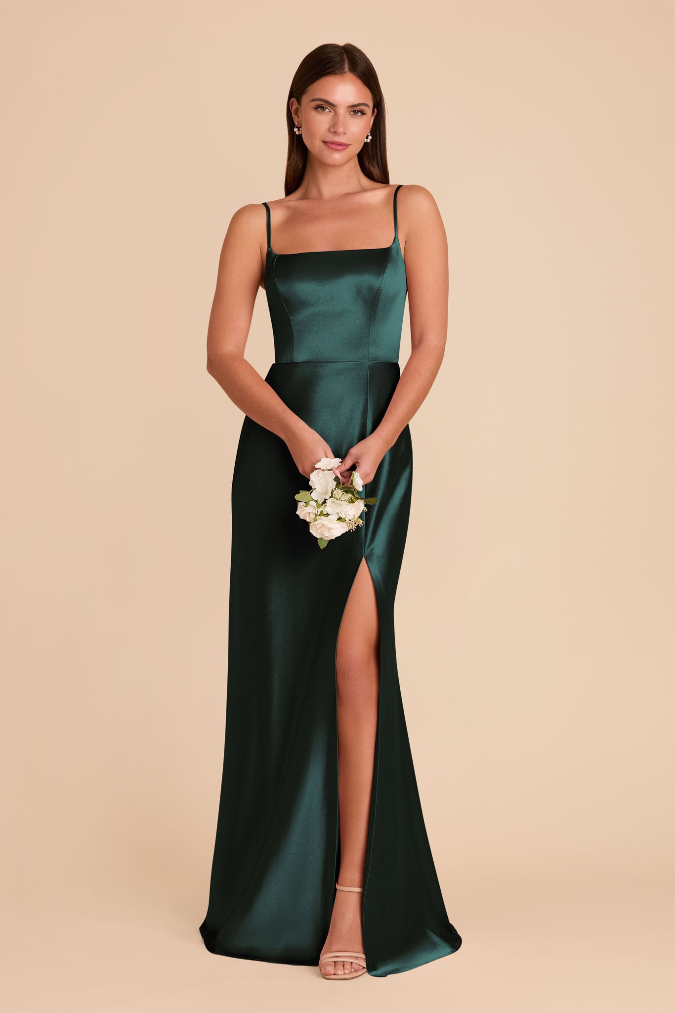 Shiny Satin A-Line Dress with Scoop Neck | Mai Emerald