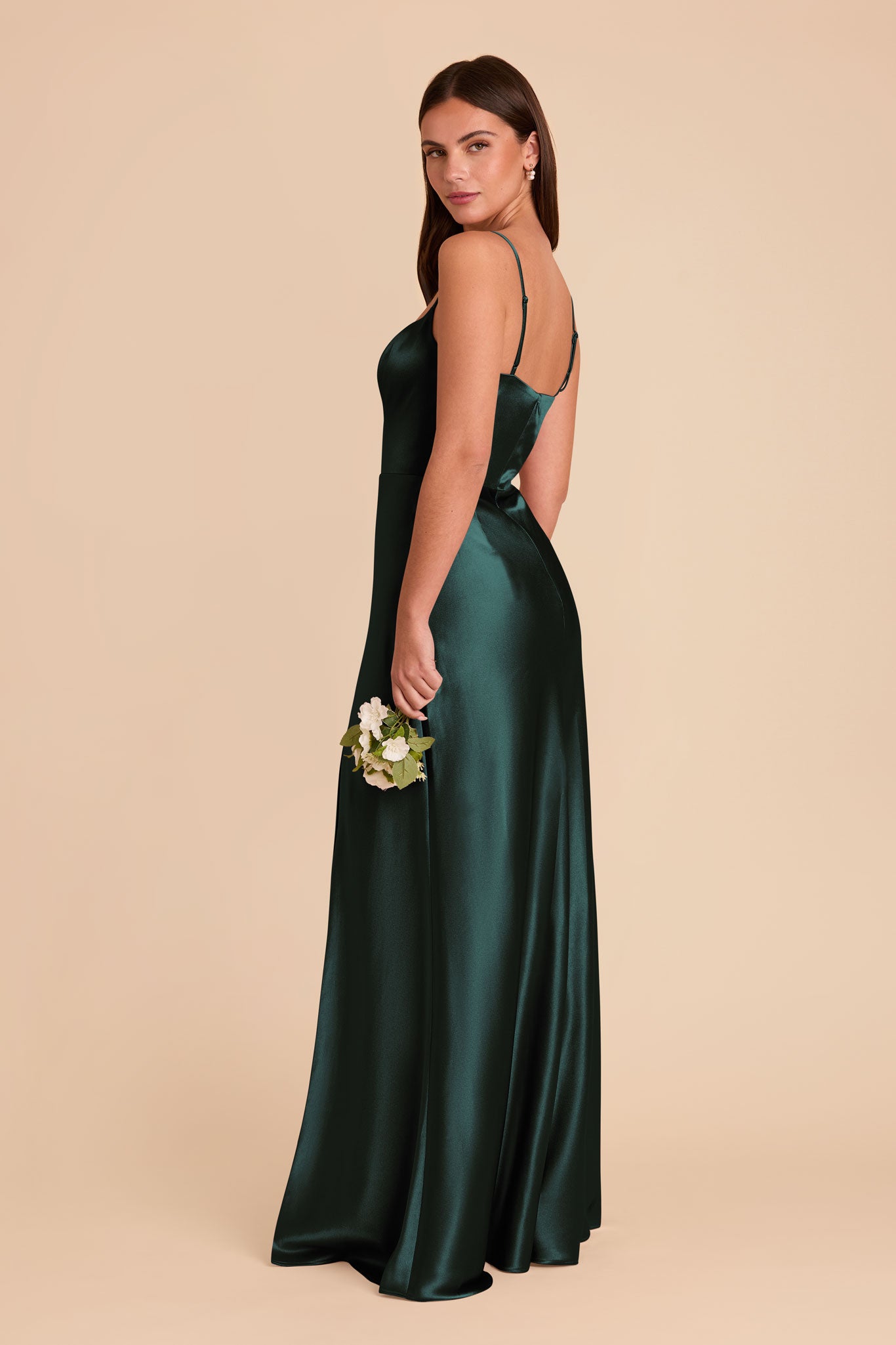Shiny Satin A-Line Dress with Scoop Neck | Mai Emerald