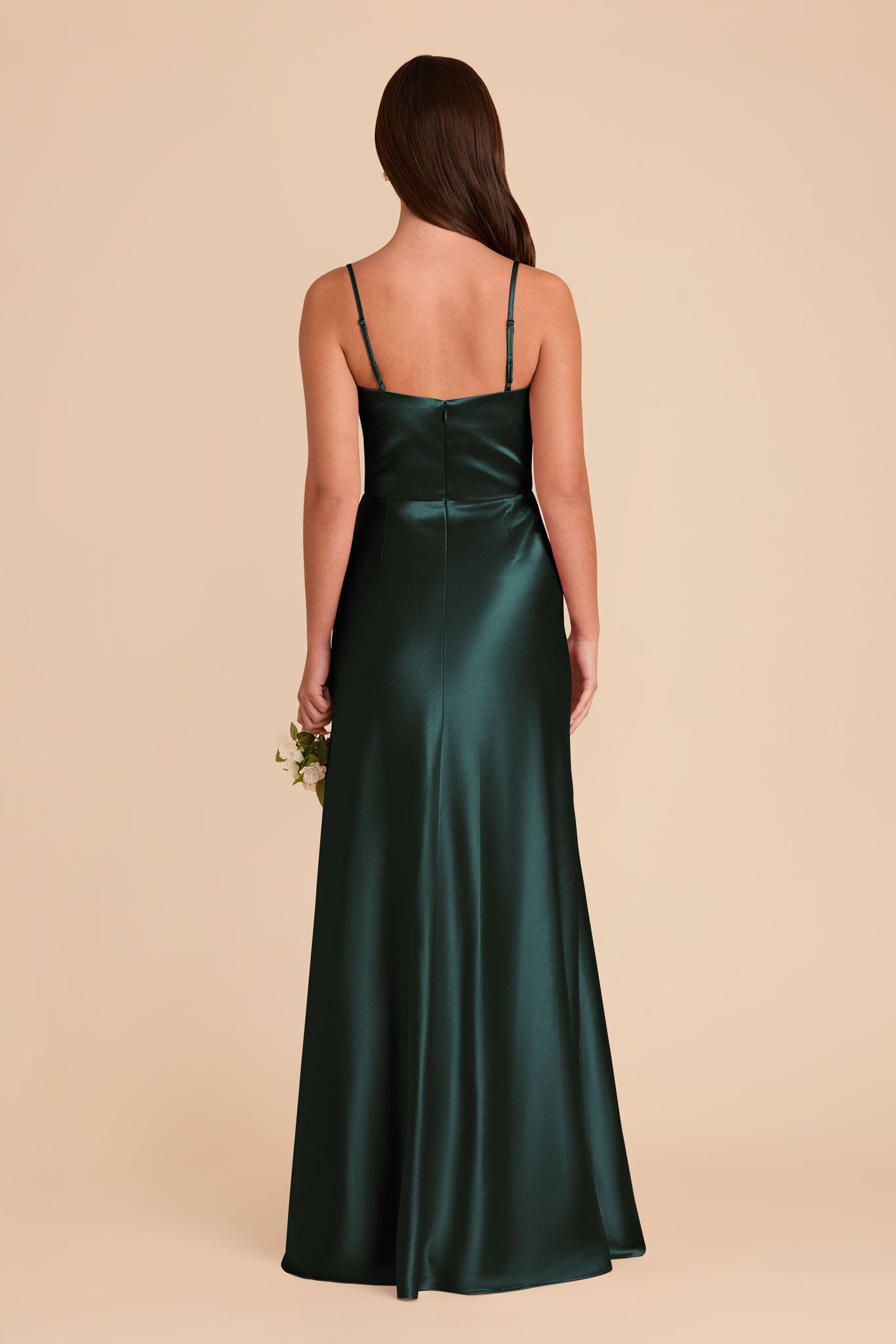 Shiny Satin A-Line Dress with Scoop Neck | Mai Emerald