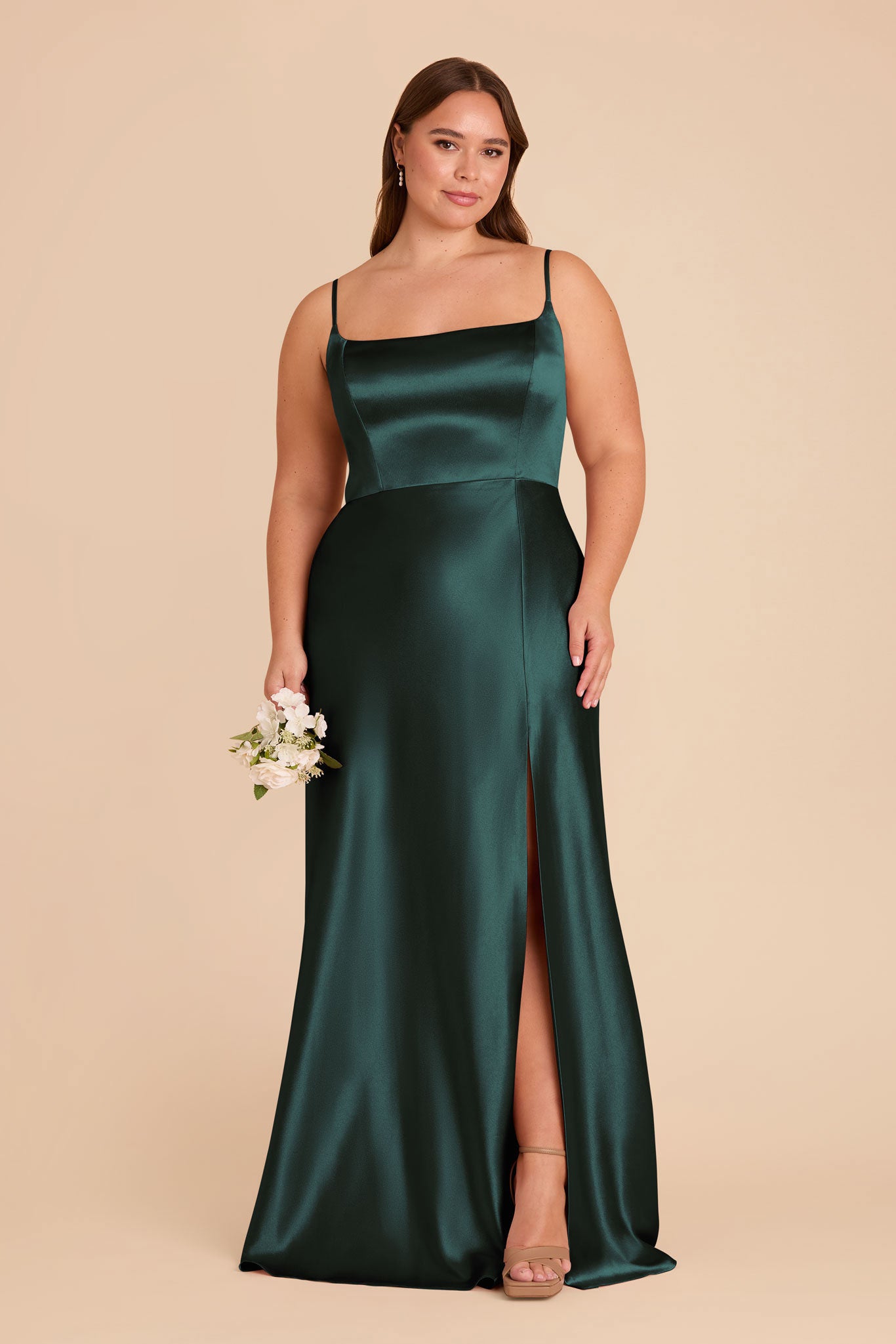 Shiny Satin A-Line Dress with Scoop Neck | Mai Emerald