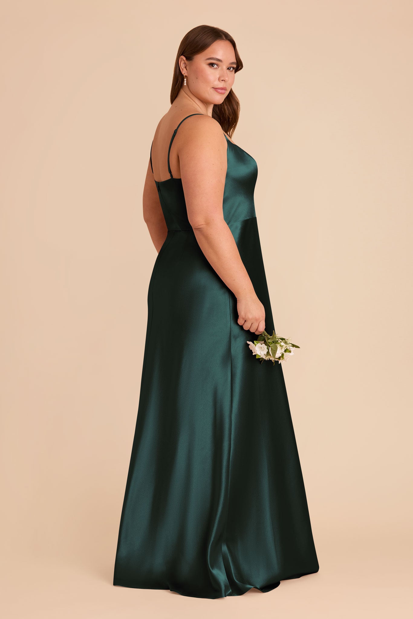 Shiny Satin A-Line Dress with Scoop Neck | Mai Emerald