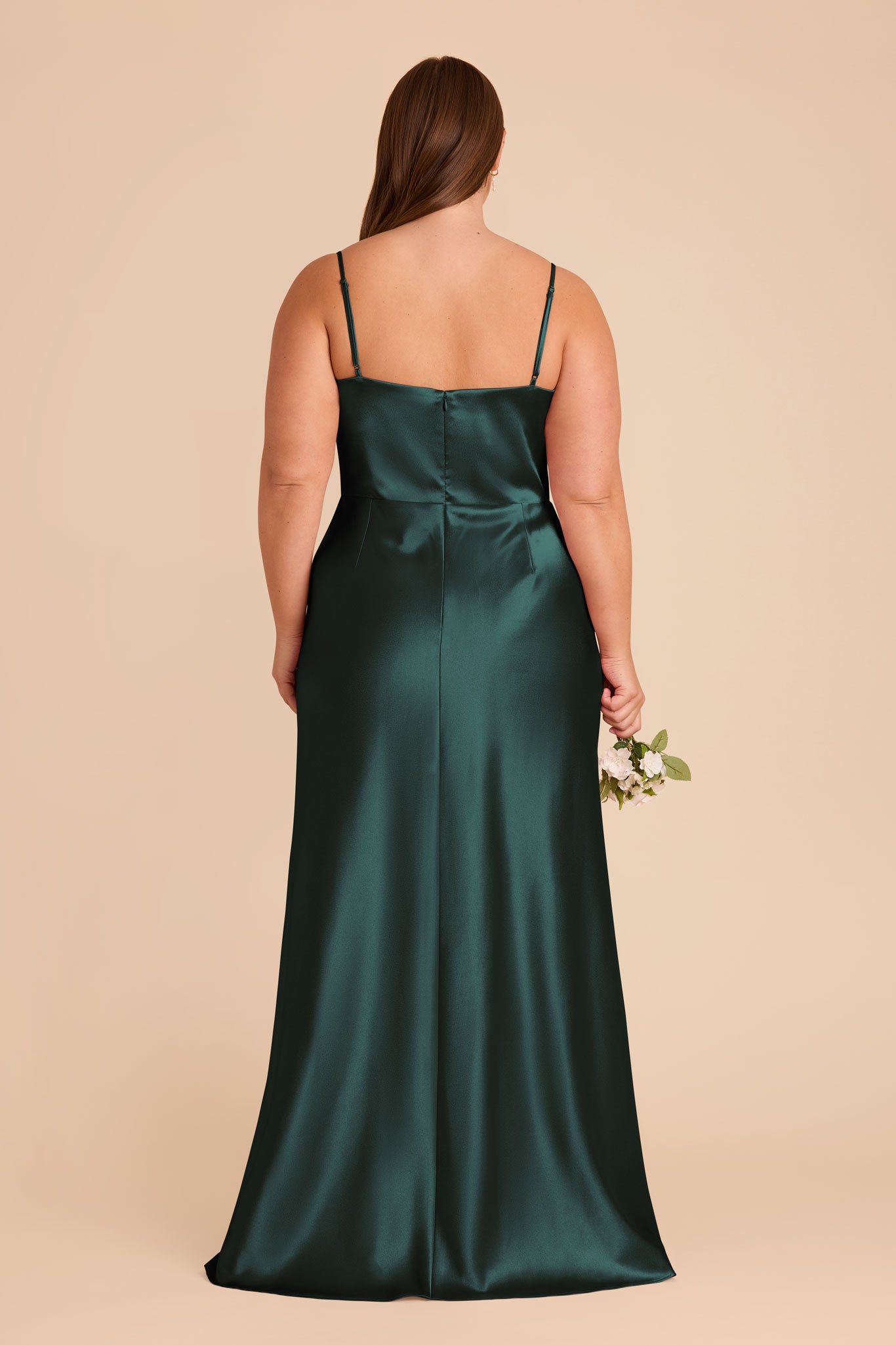 Shiny Satin A-Line Dress with Scoop Neck | Mai Emerald