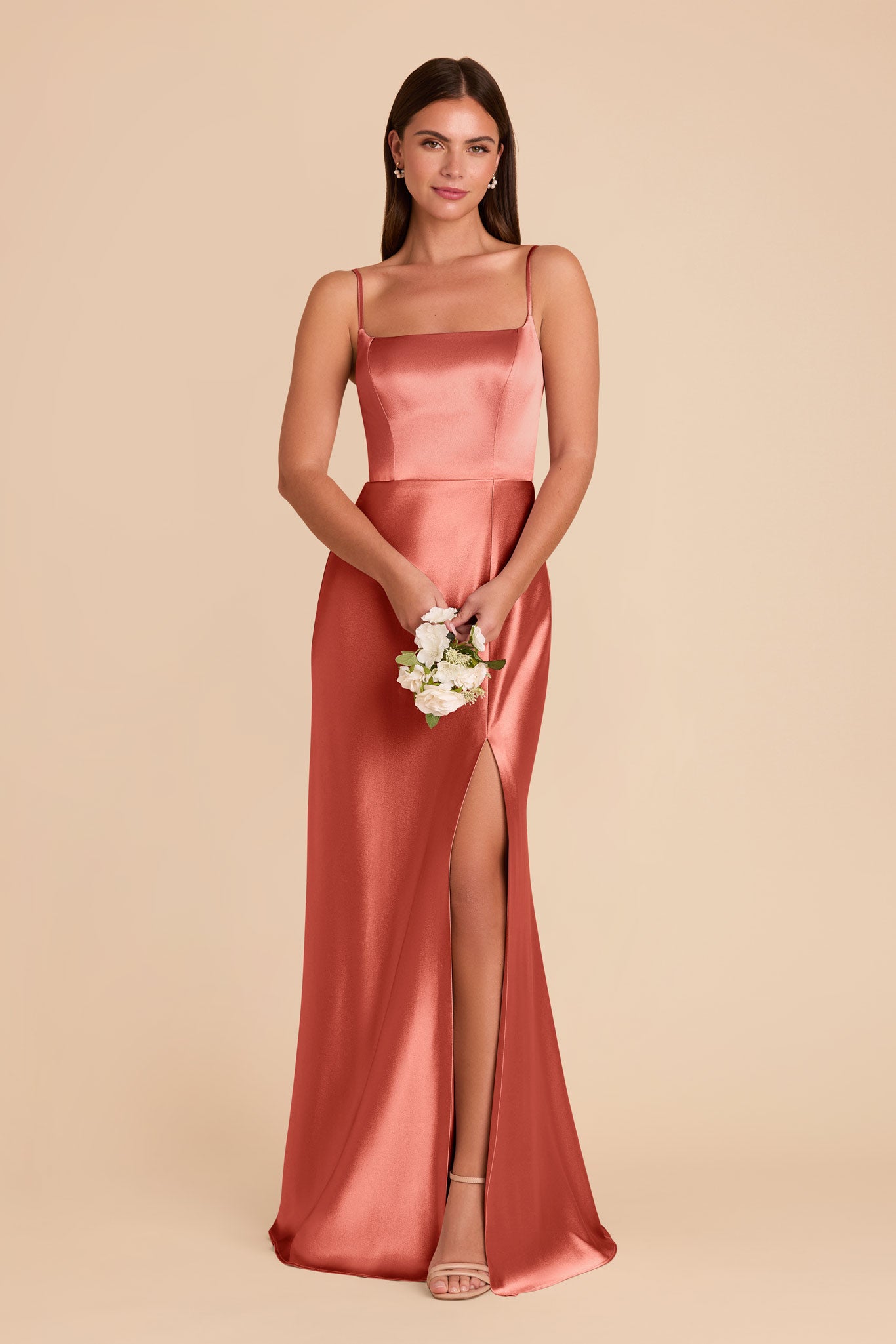 Shiny Satin A-Line Dress with Scoop Neck | Mai Terracotta