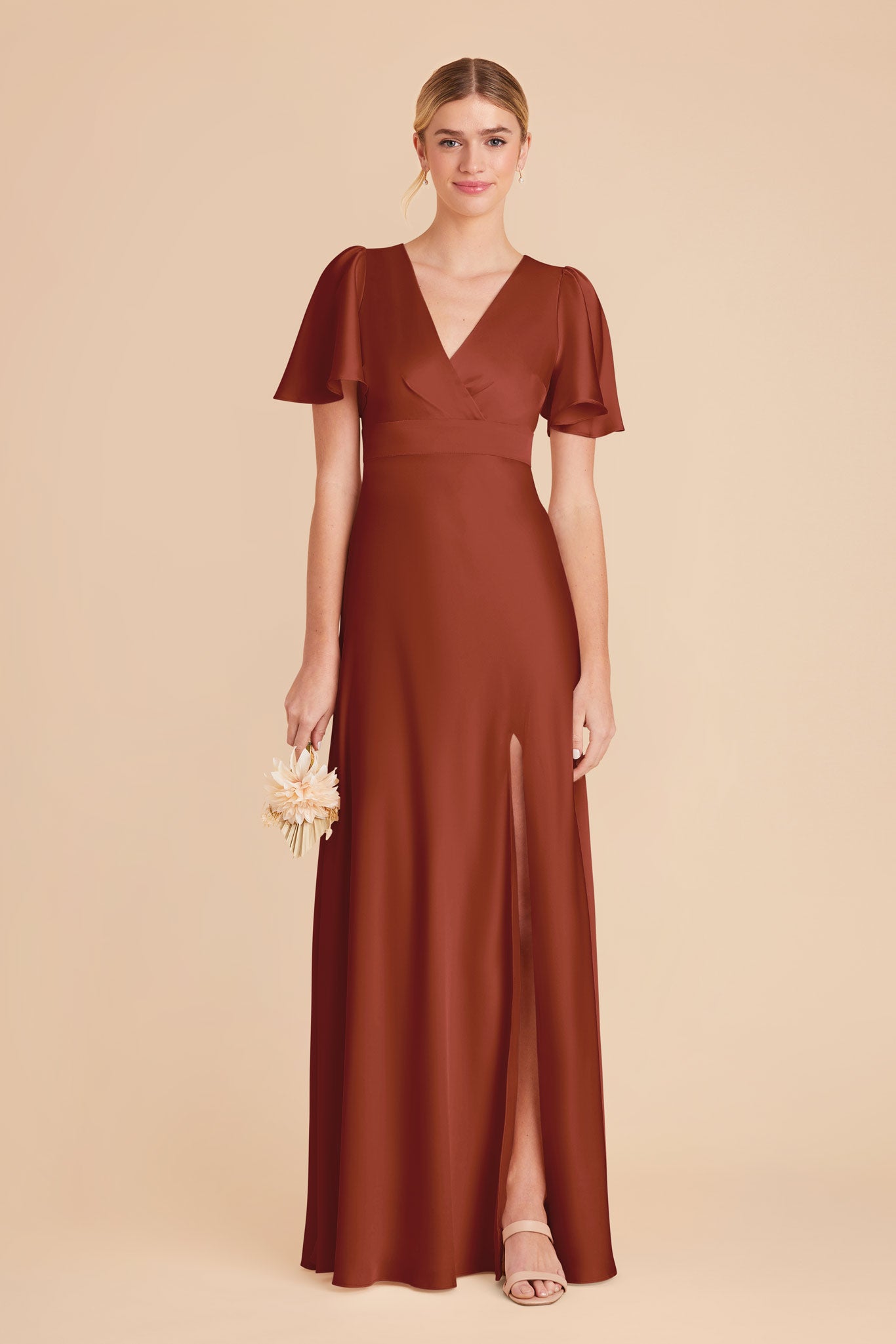 Ethereal A-Line Bridesmaid Dress with High Slit & Flutter Sleeves | Marni