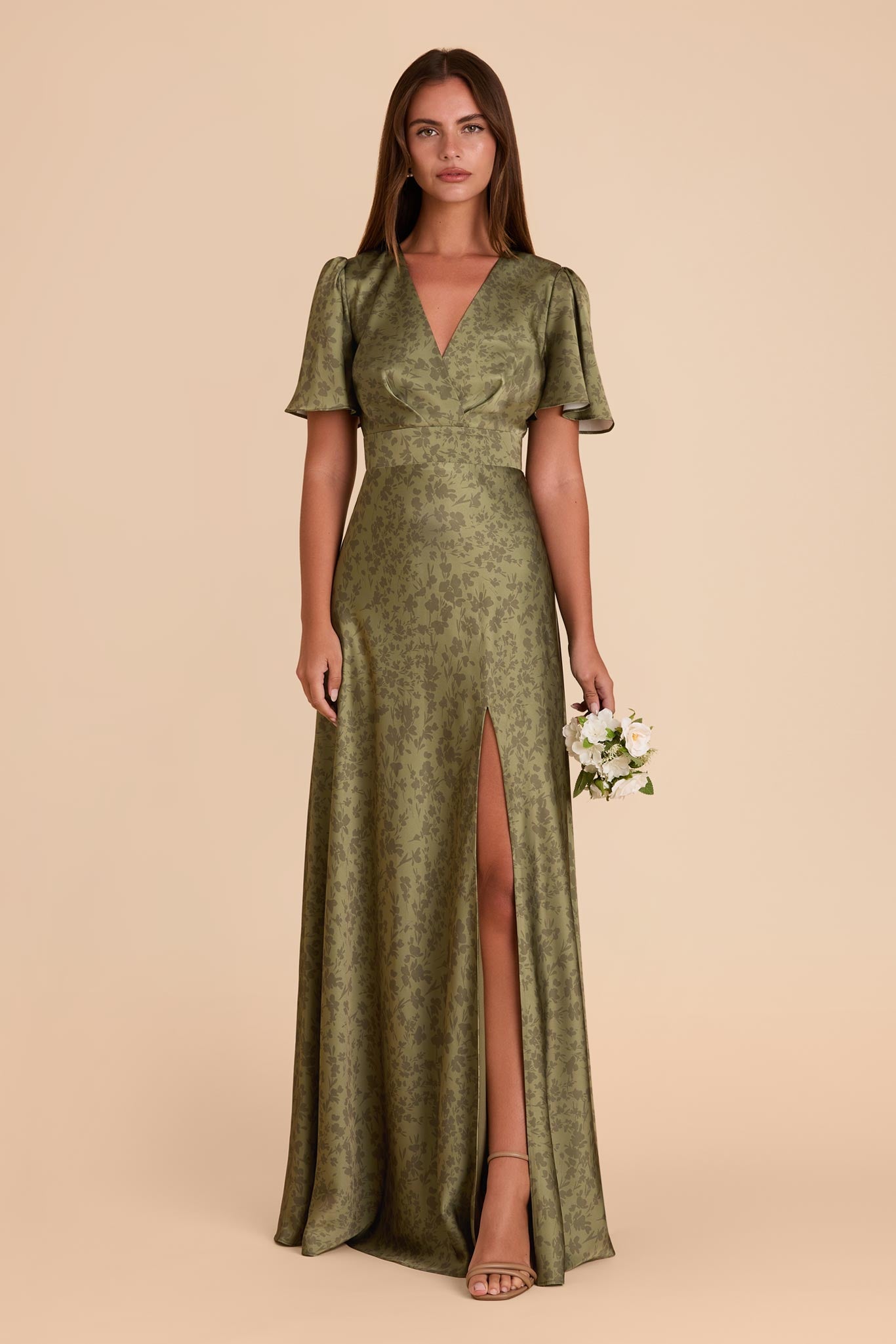 Bridesmaid Dress with High Slit & Flutter Sleeves | Marni Matte Satin