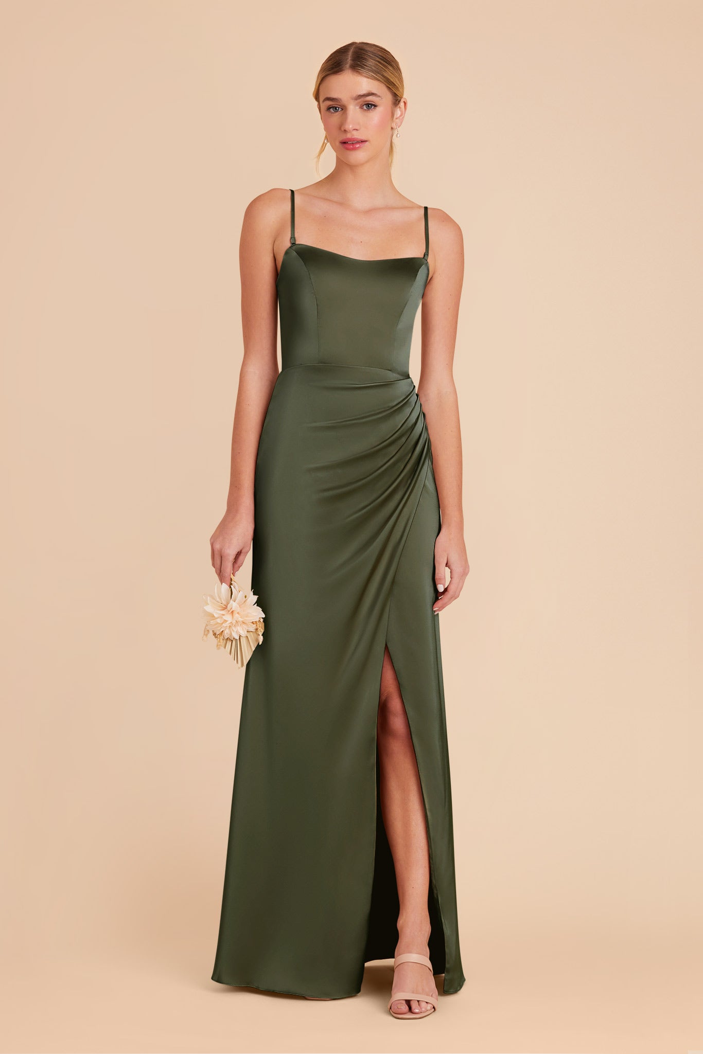 Corset Style Matte Satin Dress with Removable Straps | Anne